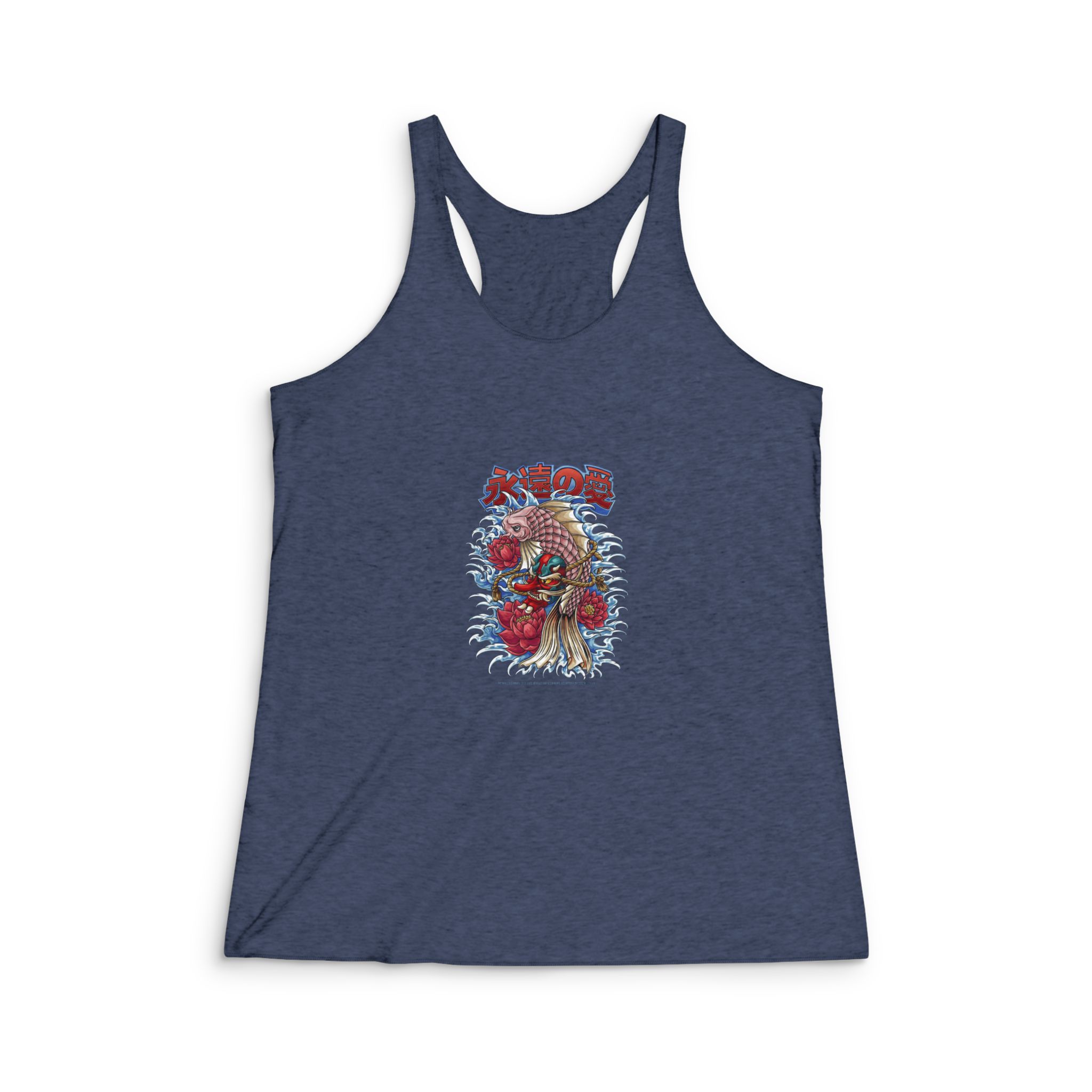 Koi Oni With Text Illustration Womens Tri Blend Racerback Tank - Image 3