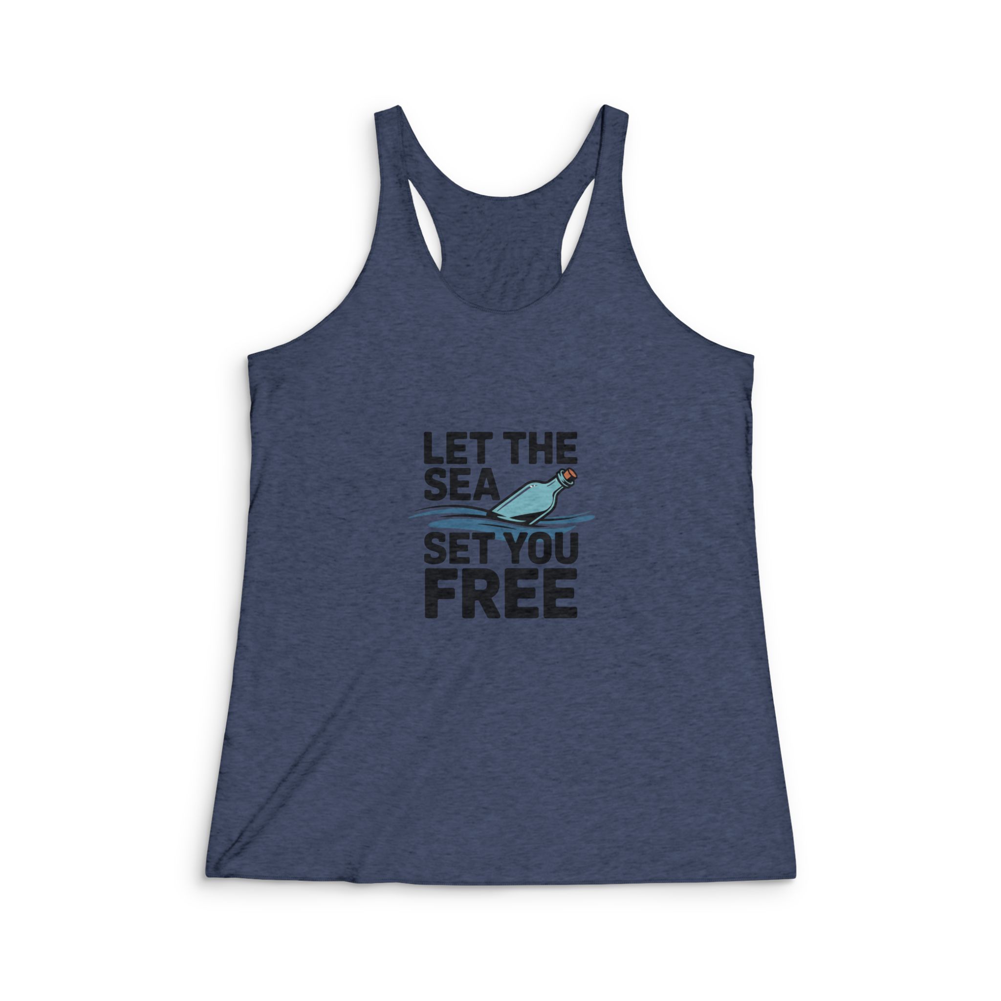 Let Sea Set You Free Bottle Ocean Graphic T Shirt Design Womens Tri Blend Racerback Tank - Image 3