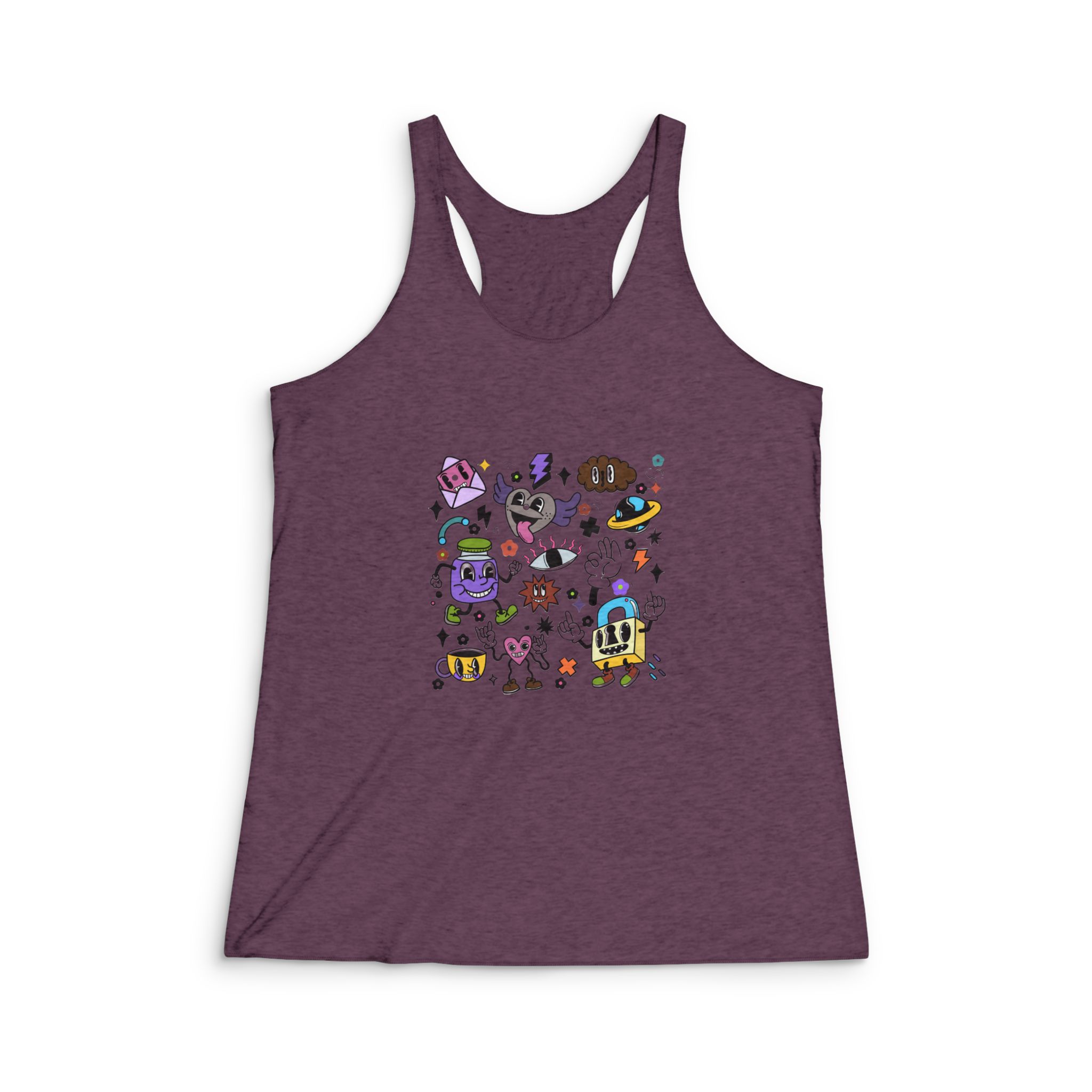 Hand Drawn Abstract Funny Cute Comic Womens Tri Blend Racerback Tank - Image 5