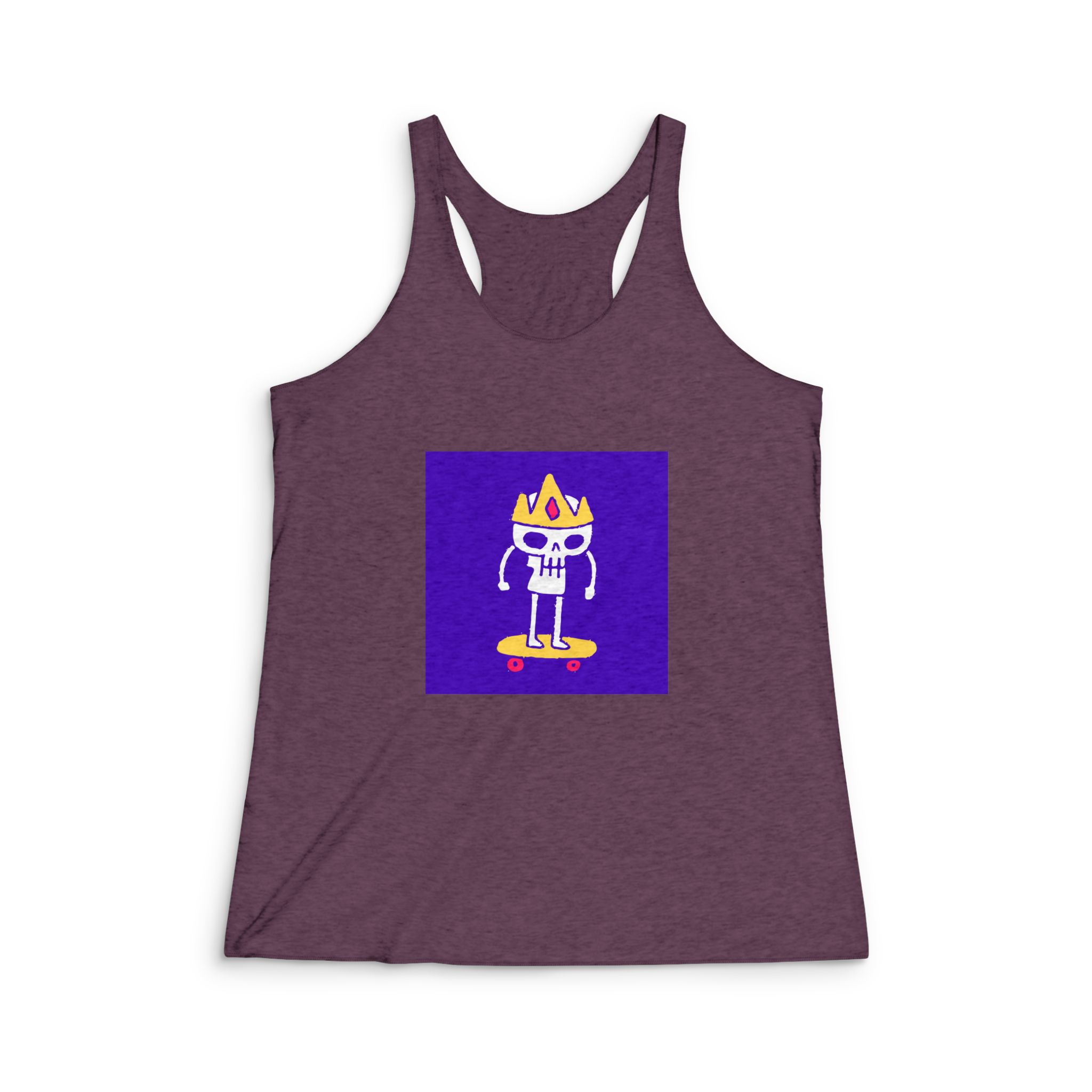 King Skull Riding Skateboard Cartoon Illustration T Shirt Sticker Womens Tri Blend Racerback Tank - Image 5