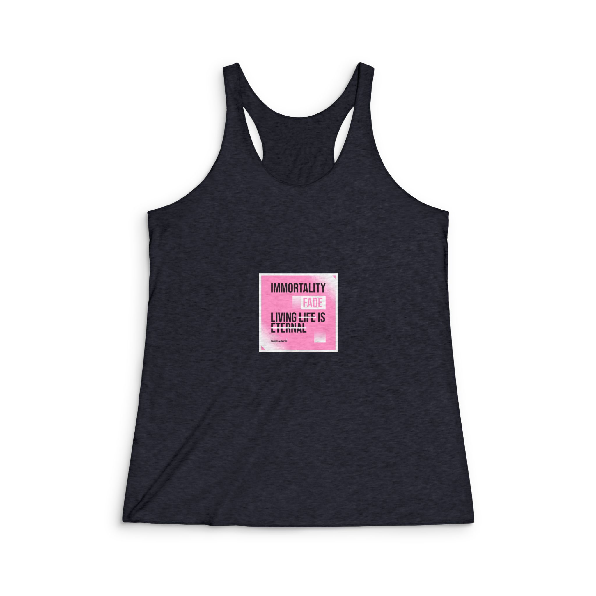 Immortality Fade Slogan Simple Vintage Fashion Womens Tri Blend Racerback Tank - Image 2