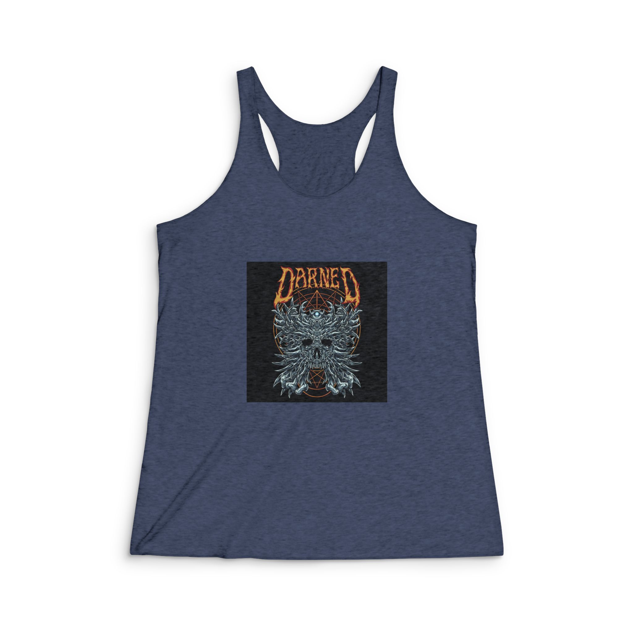 Horned Skull With Text Illustration Womens Tri Blend Racerback Tank - Image 3