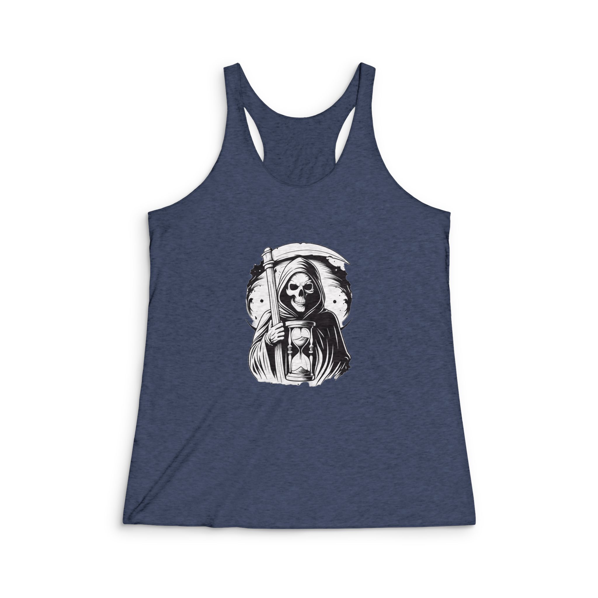 Grim Reaper Holding Hourglass Womens Tri Blend Racerback Tank - Image 3