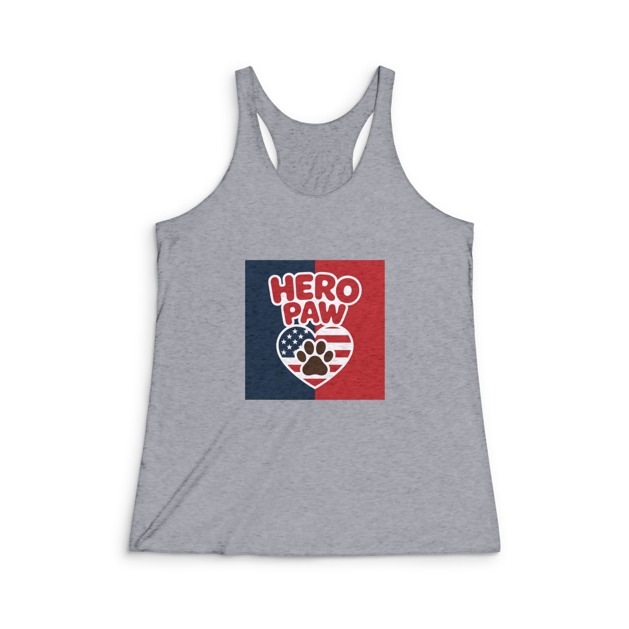 Hero Paw Patriotic Heart With American Flag Paw Print Womens Tri Blend Racerback Tank - Image 4