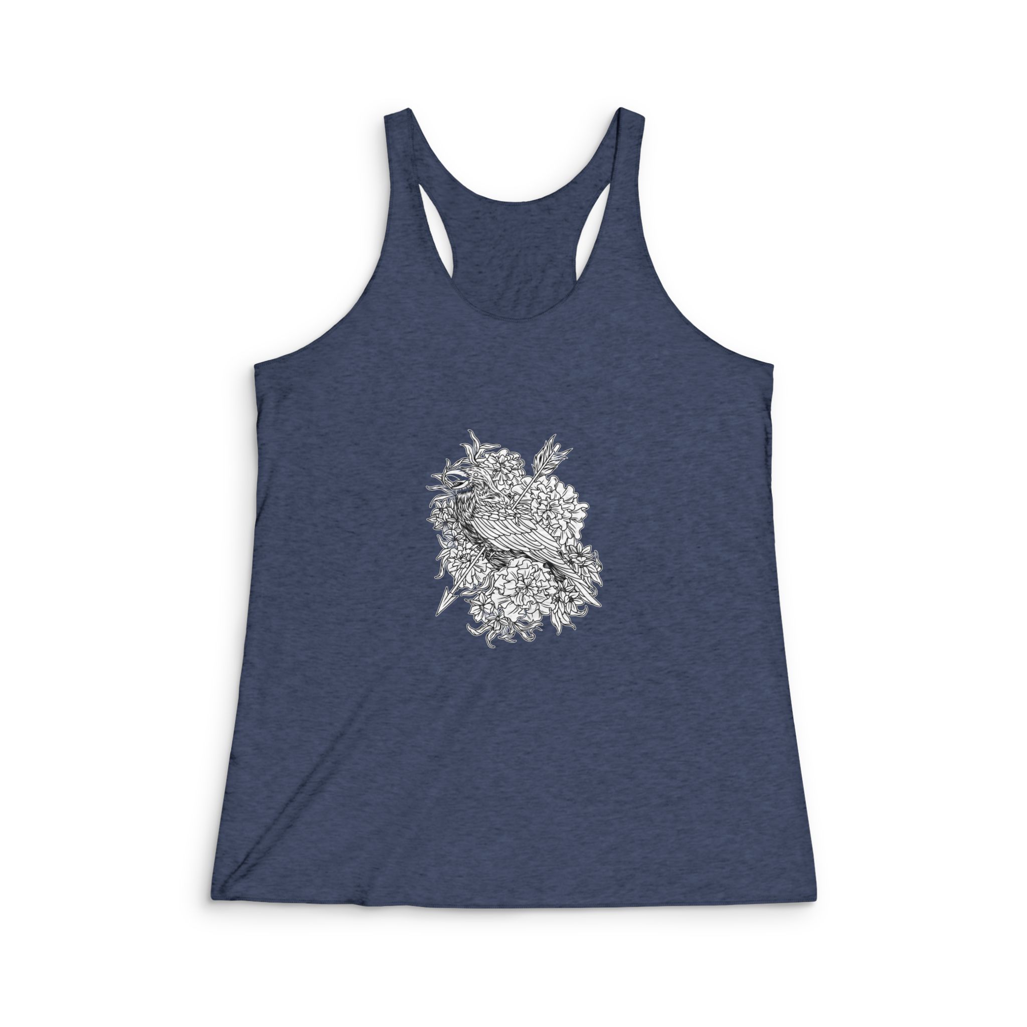 Grace Raven Black White Illustration Womens Tri Blend Racerback Tank - Image 3
