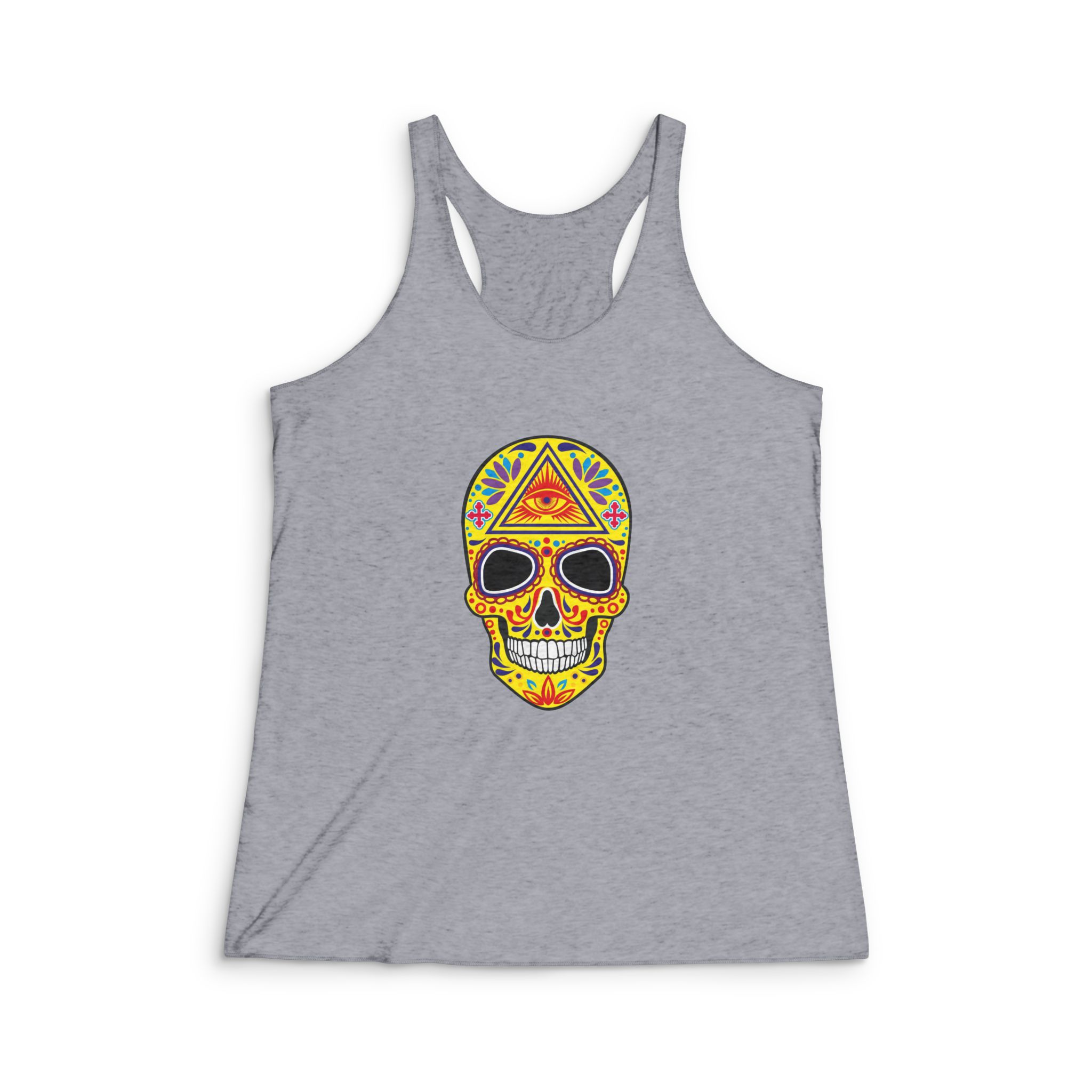Holy Death Day Dead Mexican Sugar Skull Grunge Vintage Design T Shirts (1) Womens Tri Blend Racerback Tank - Image 4