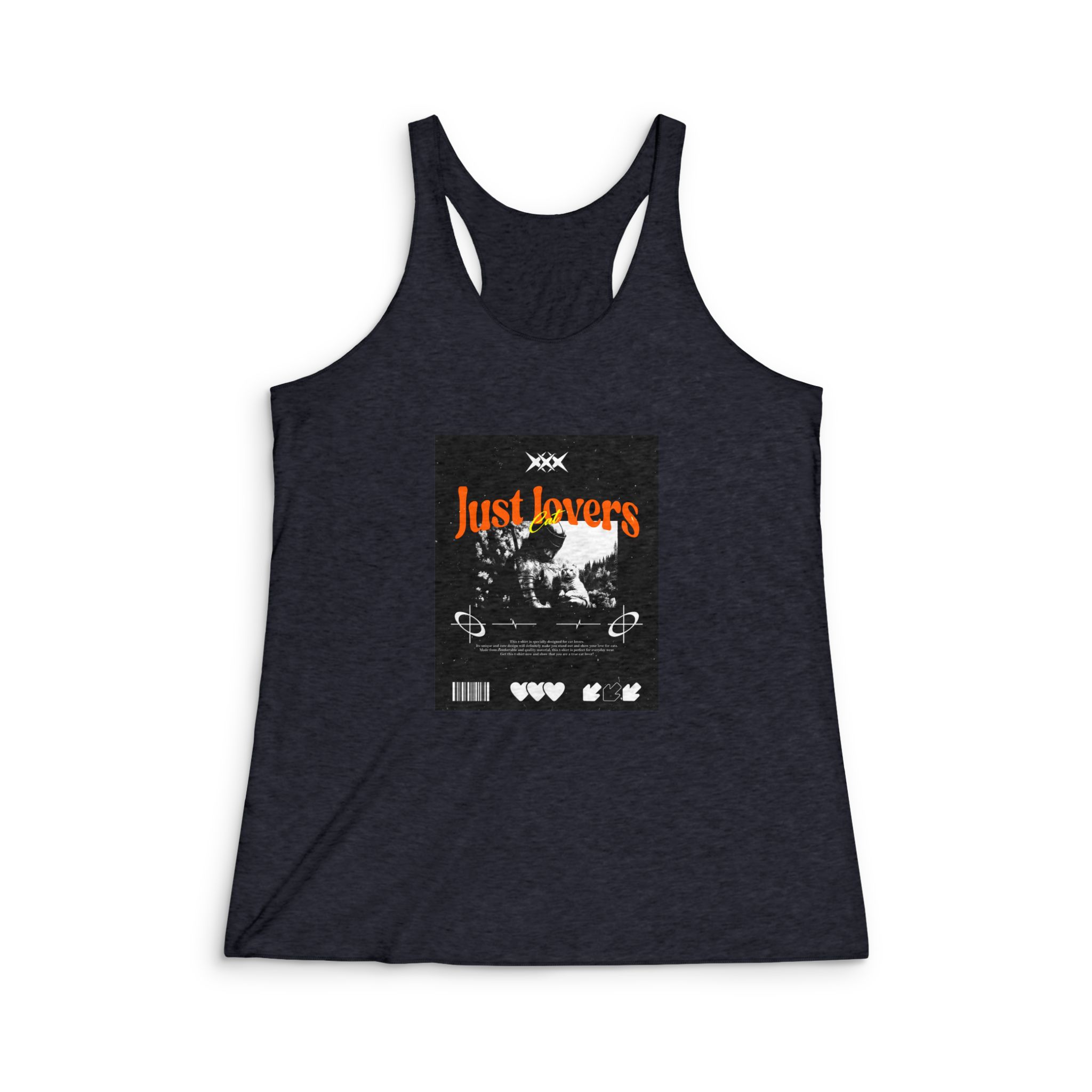 Just Lovers Cat Tshirt Design Womens Tri Blend Racerback Tank - Image 2