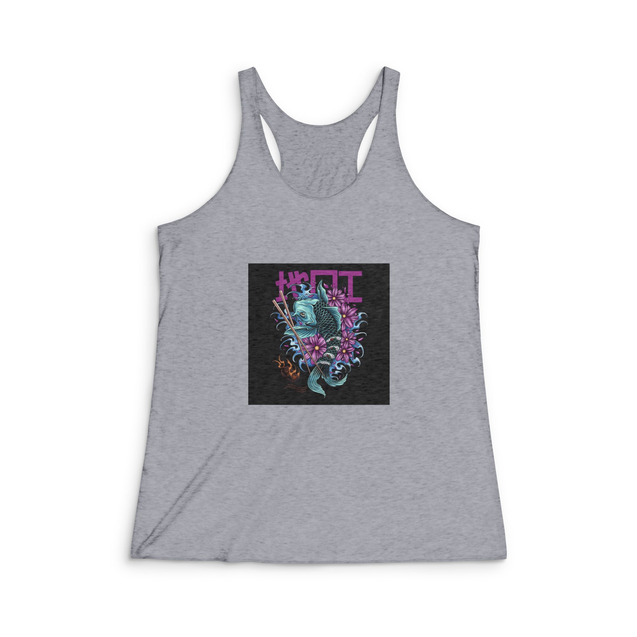 Koi Sushi With Text Illustration Womens Tri Blend Racerback Tank - Image 4