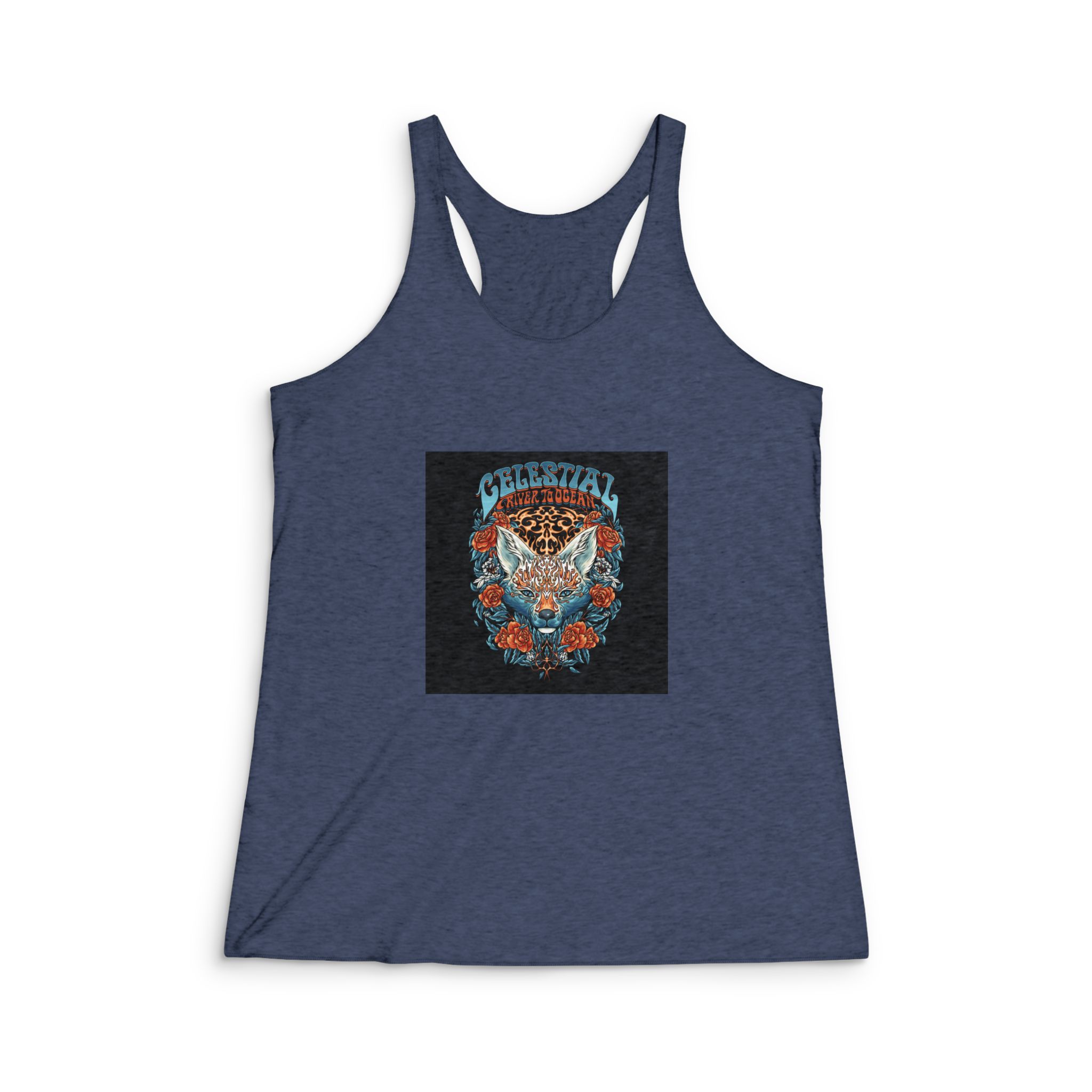 Kitsune With Text Illustration Womens Tri Blend Racerback Tank - Image 3
