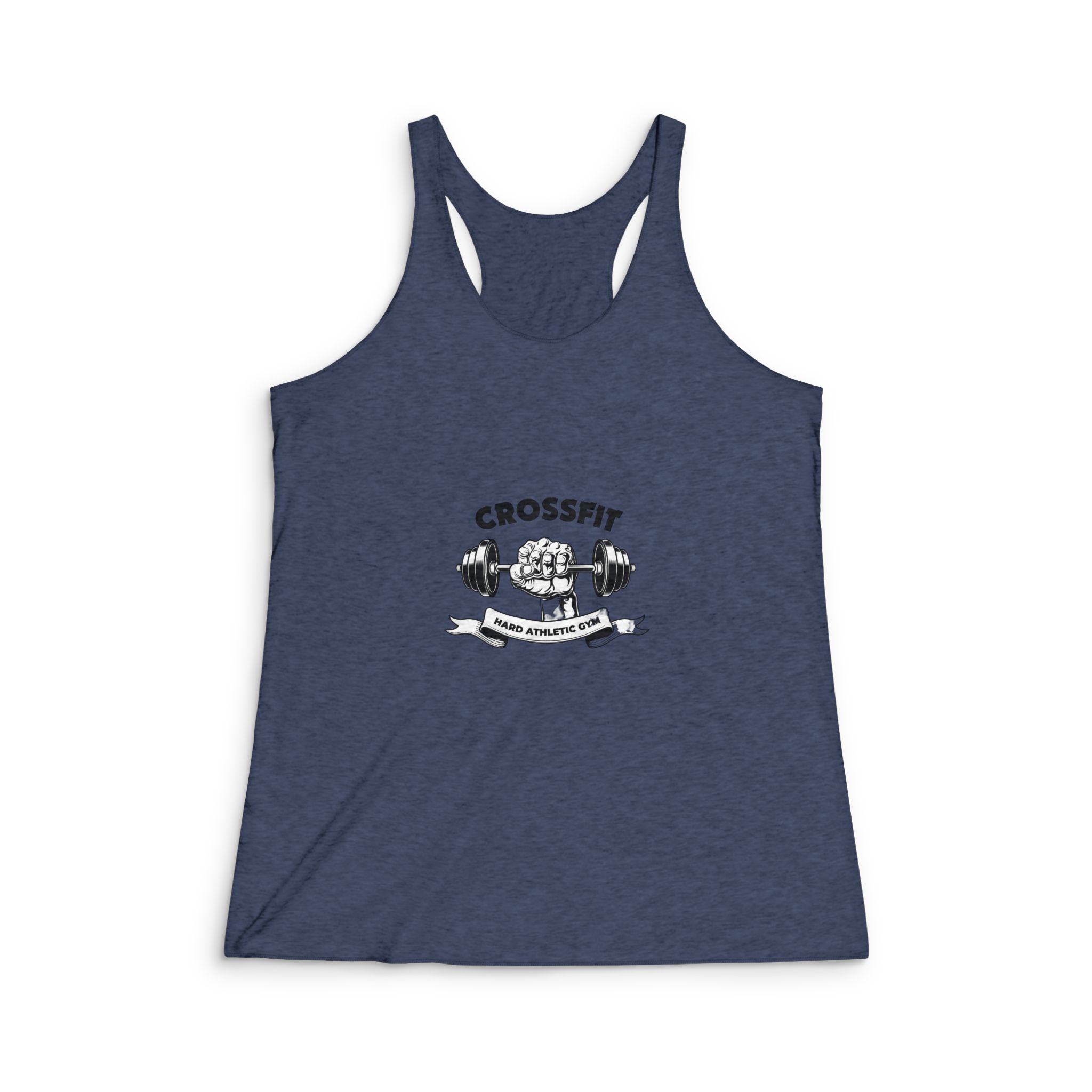 Hard Athletic Fitness Club Gym Vintage Emblem Bodybuilder Arm With Barbell Womens Tri Blend Racerback Tank - Image 3