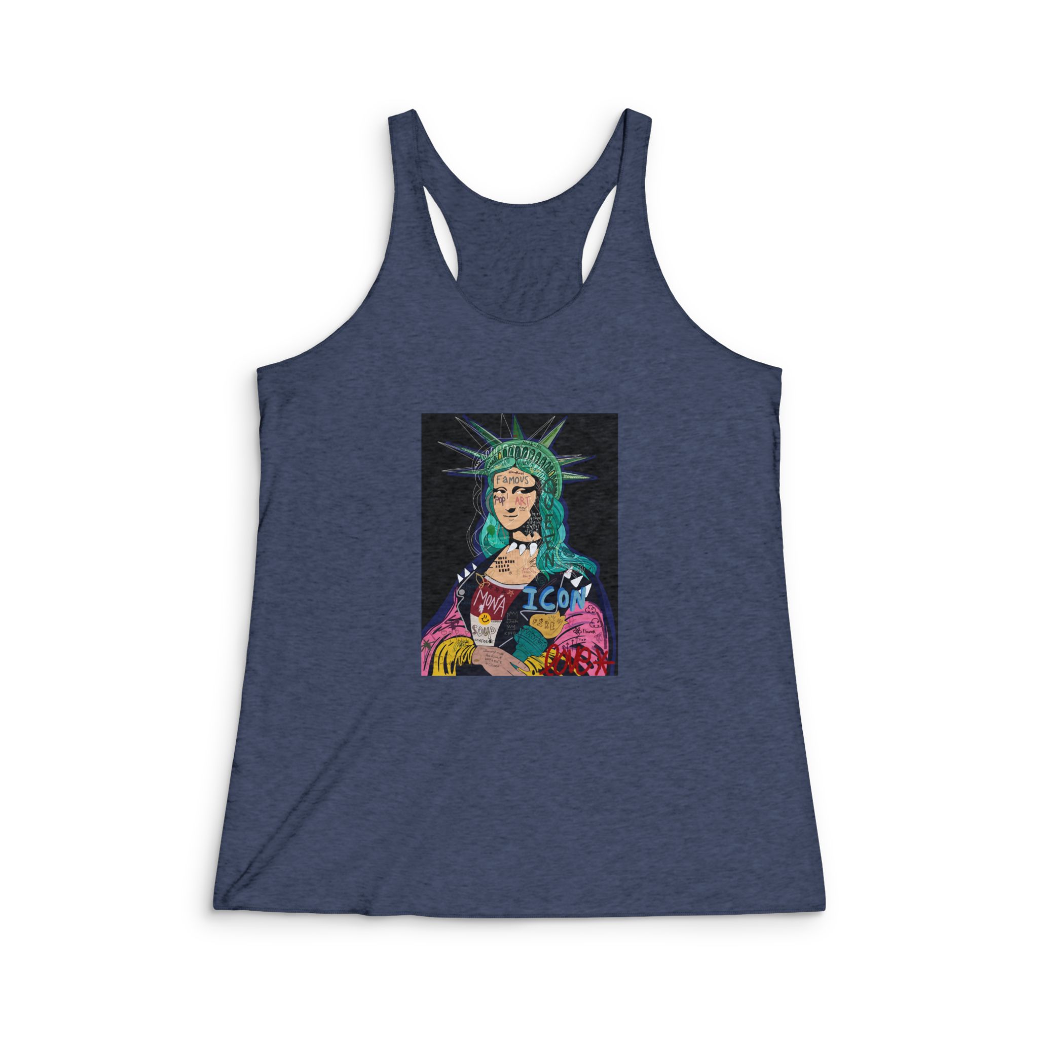 Hand Drawn Mona Lisa Painting Illustration Womens Tri Blend Racerback Tank - Image 3