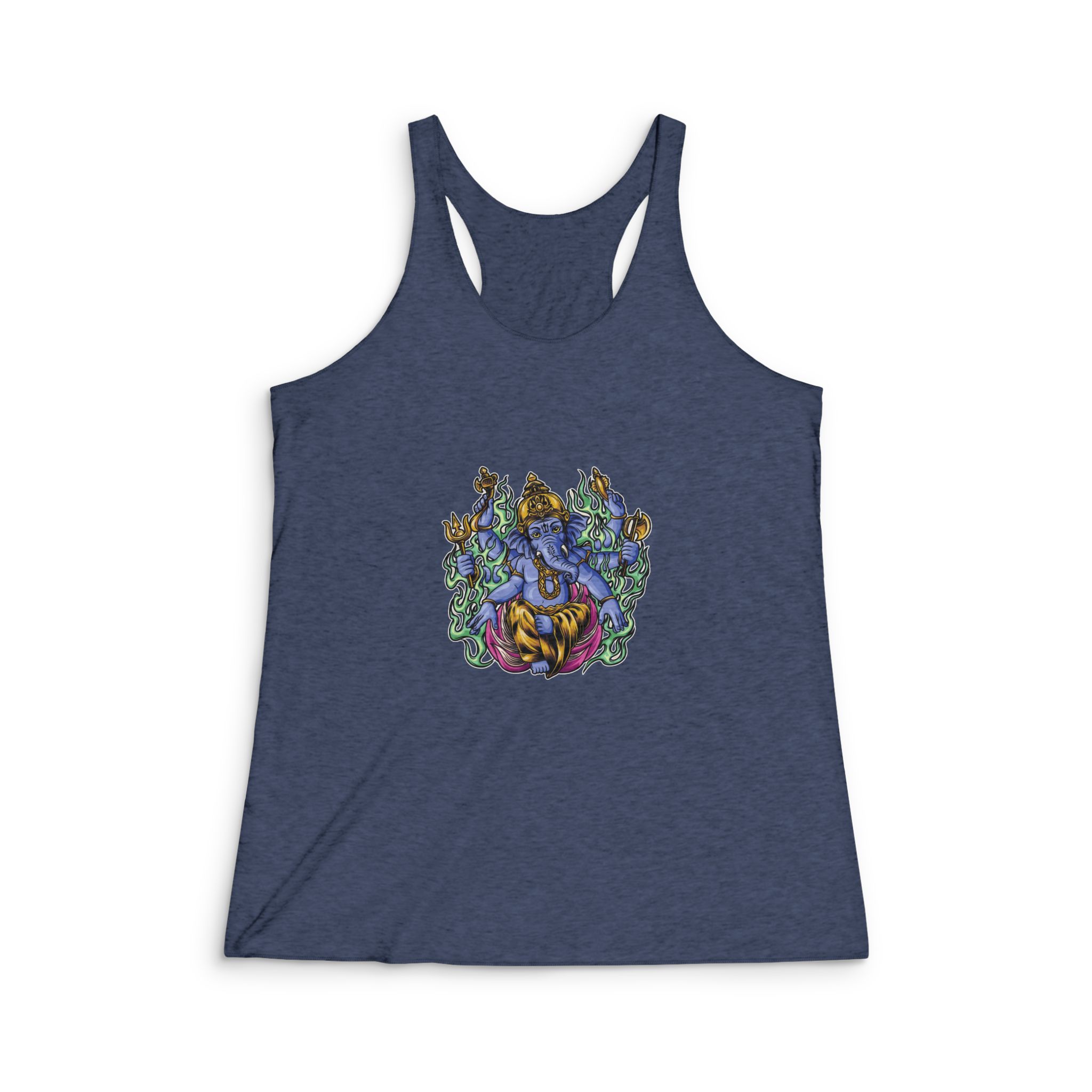 God Ganesha Sitting Position Illustration Womens Tri Blend Racerback Tank - Image 3