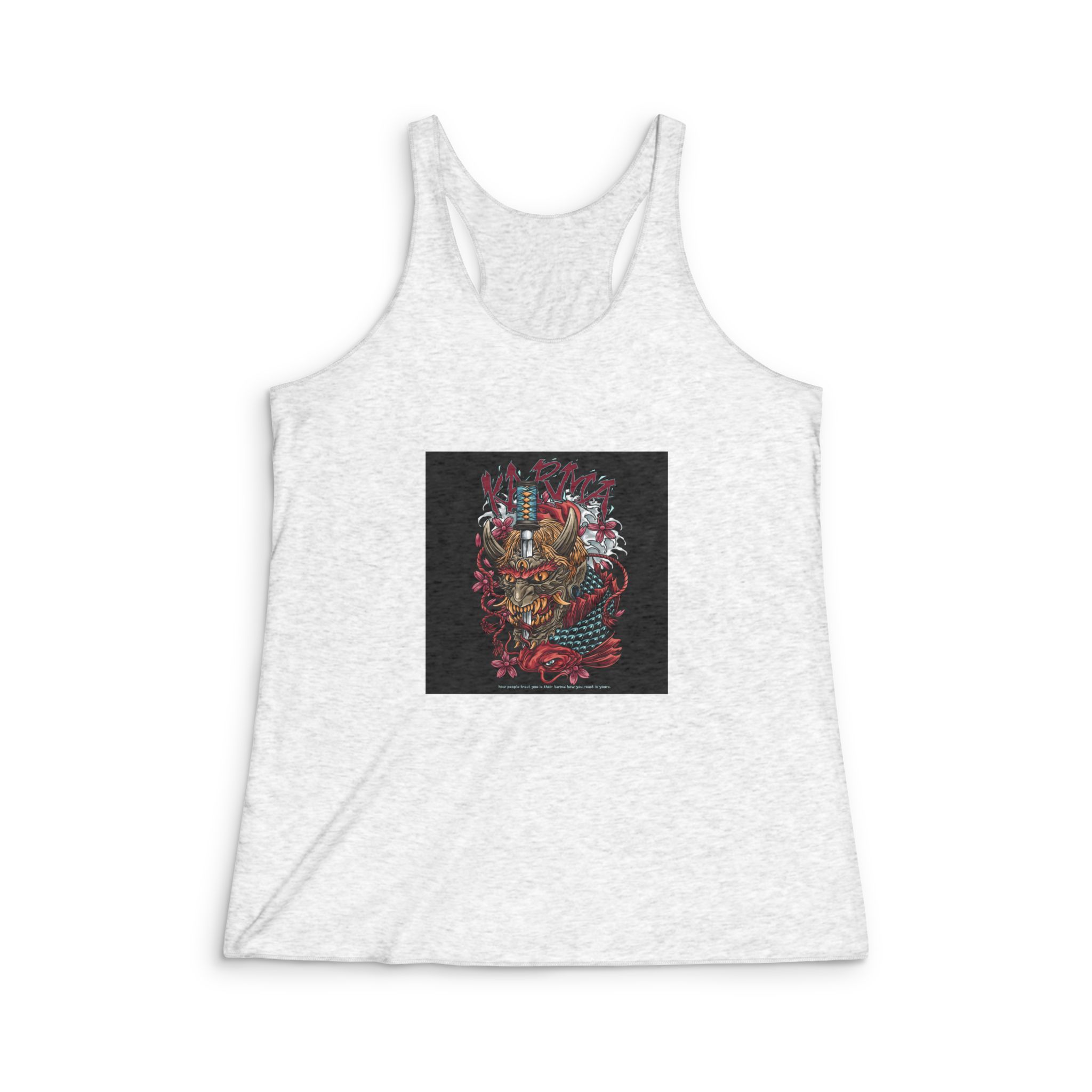 Hannya Katana With Text Illustration Womens Tri Blend Racerback Tank