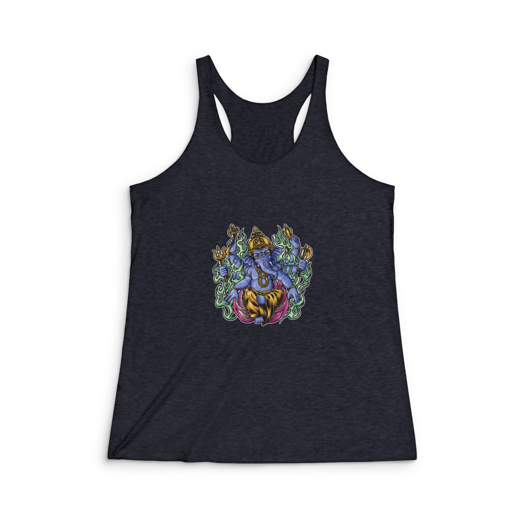 God Ganesha Sitting Position Illustration Womens Tri Blend Racerback Tank - Image 2
