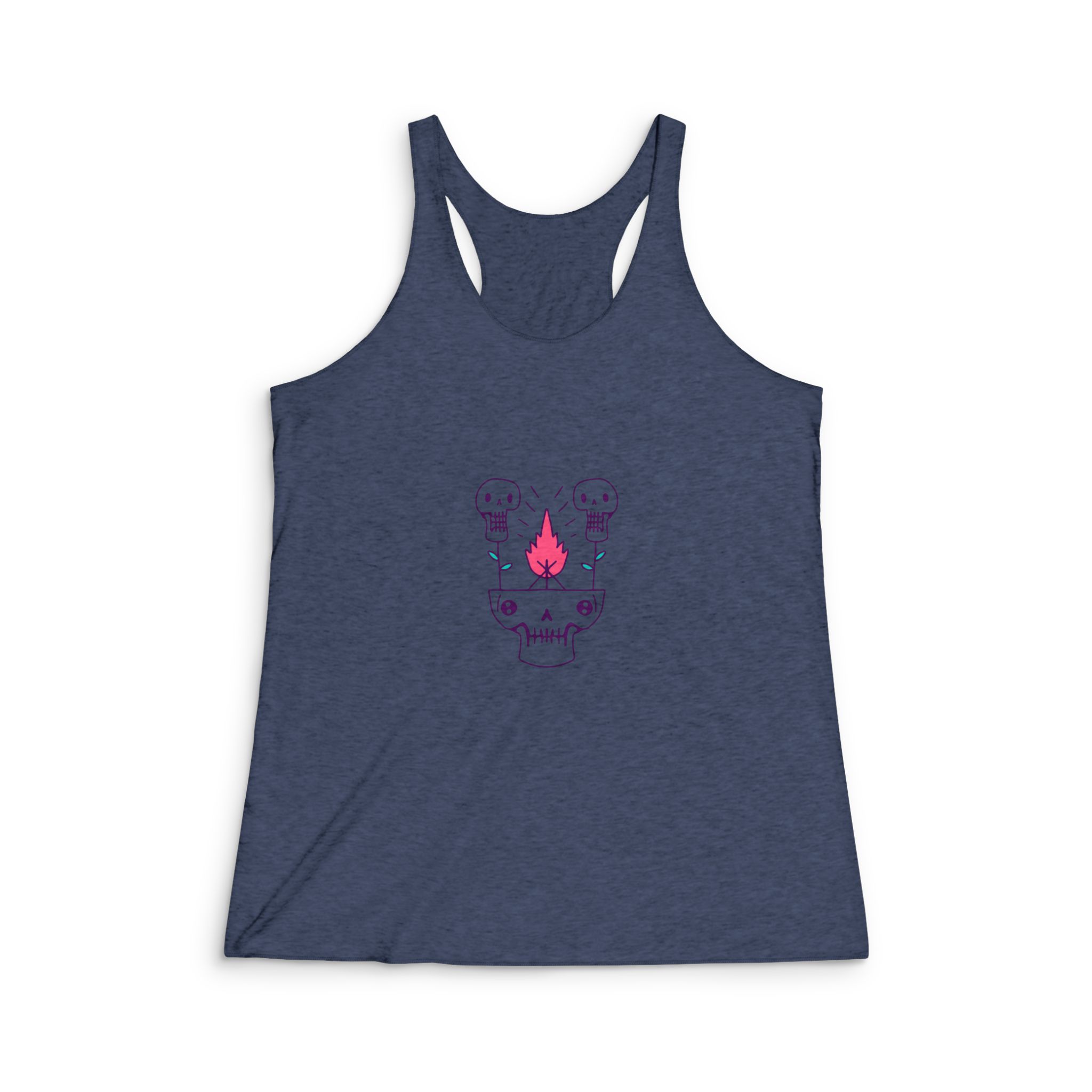 Hipster Plant Skulls With Campfire Illustration T Shirt Sticker Apparel Merchandise Womens Tri Blend Racerback Tank - Image 3