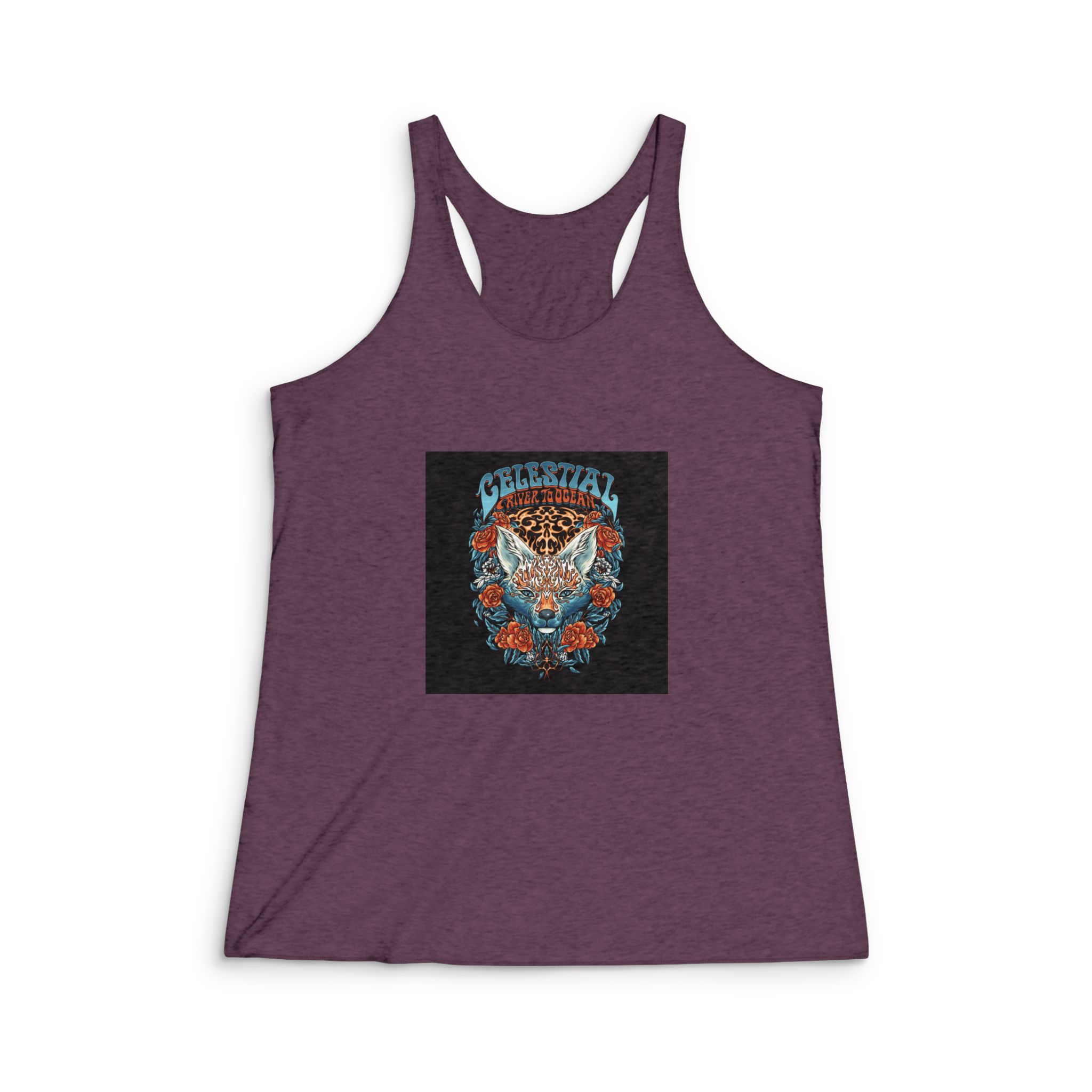 Kitsune With Text Illustration Womens Tri Blend Racerback Tank - Image 5