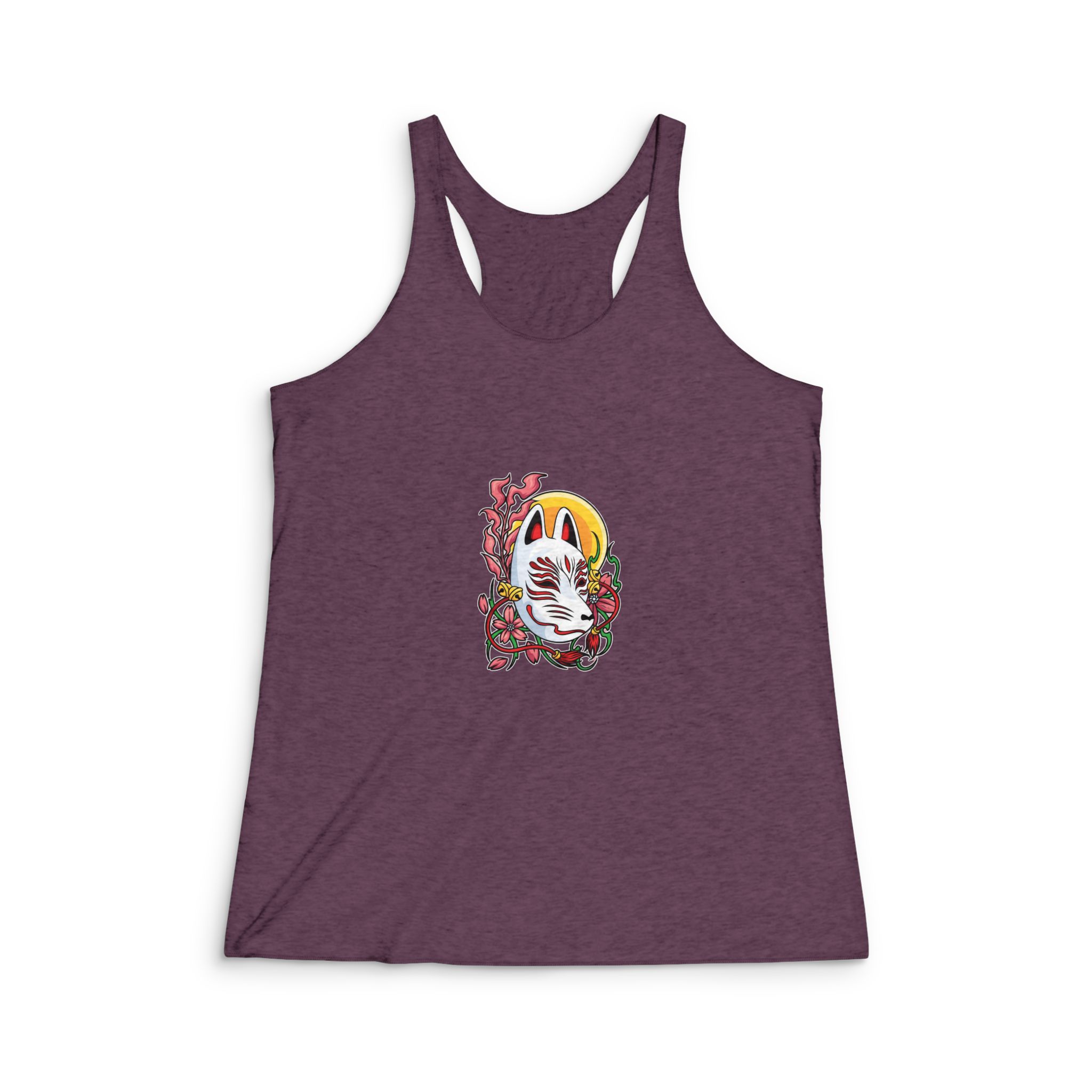 Kitsune Japanese Doll Illustration Womens Tri Blend Racerback Tank - Image 5