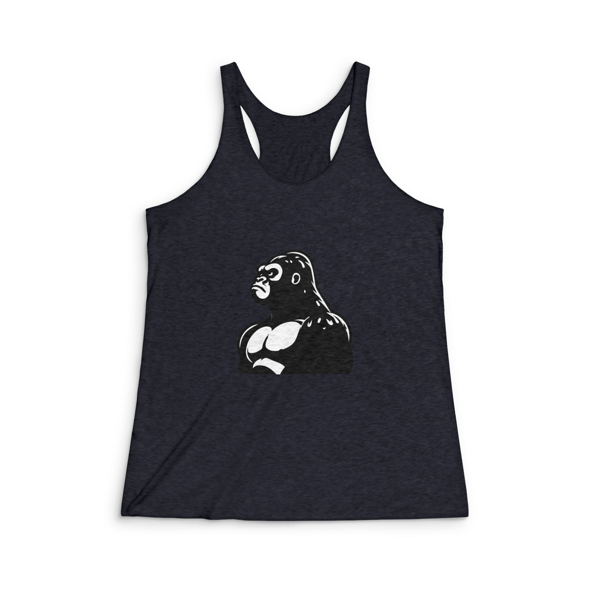 Gorilla Silhouette With Gray Background Womens Tri Blend Racerback Tank - Image 2