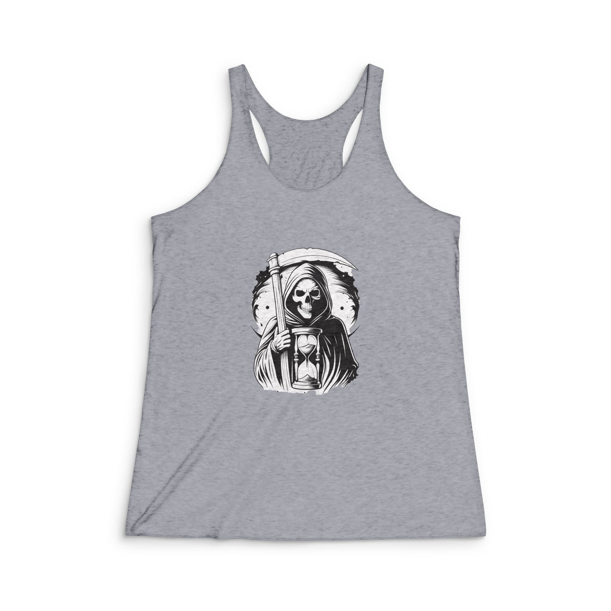 Grim Reaper Holding Hourglass Womens Tri Blend Racerback Tank - Image 4