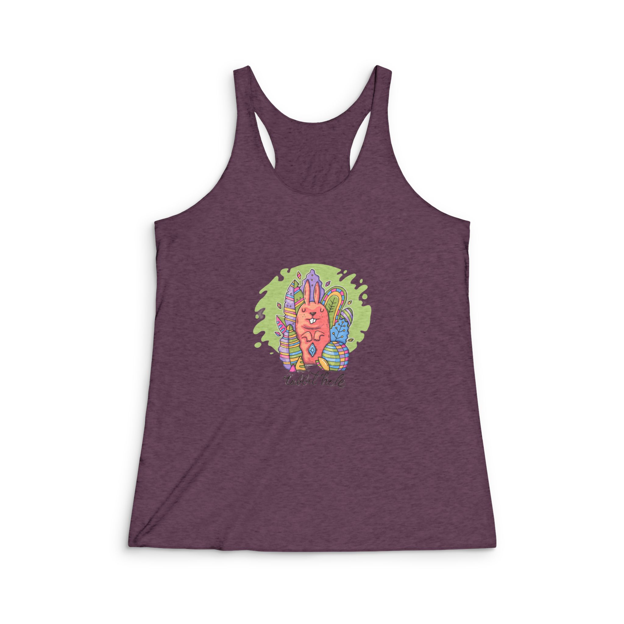 Cute Rabbit Among Decorative Leaves Womens Tri Blend Racerback Tank - Image 5