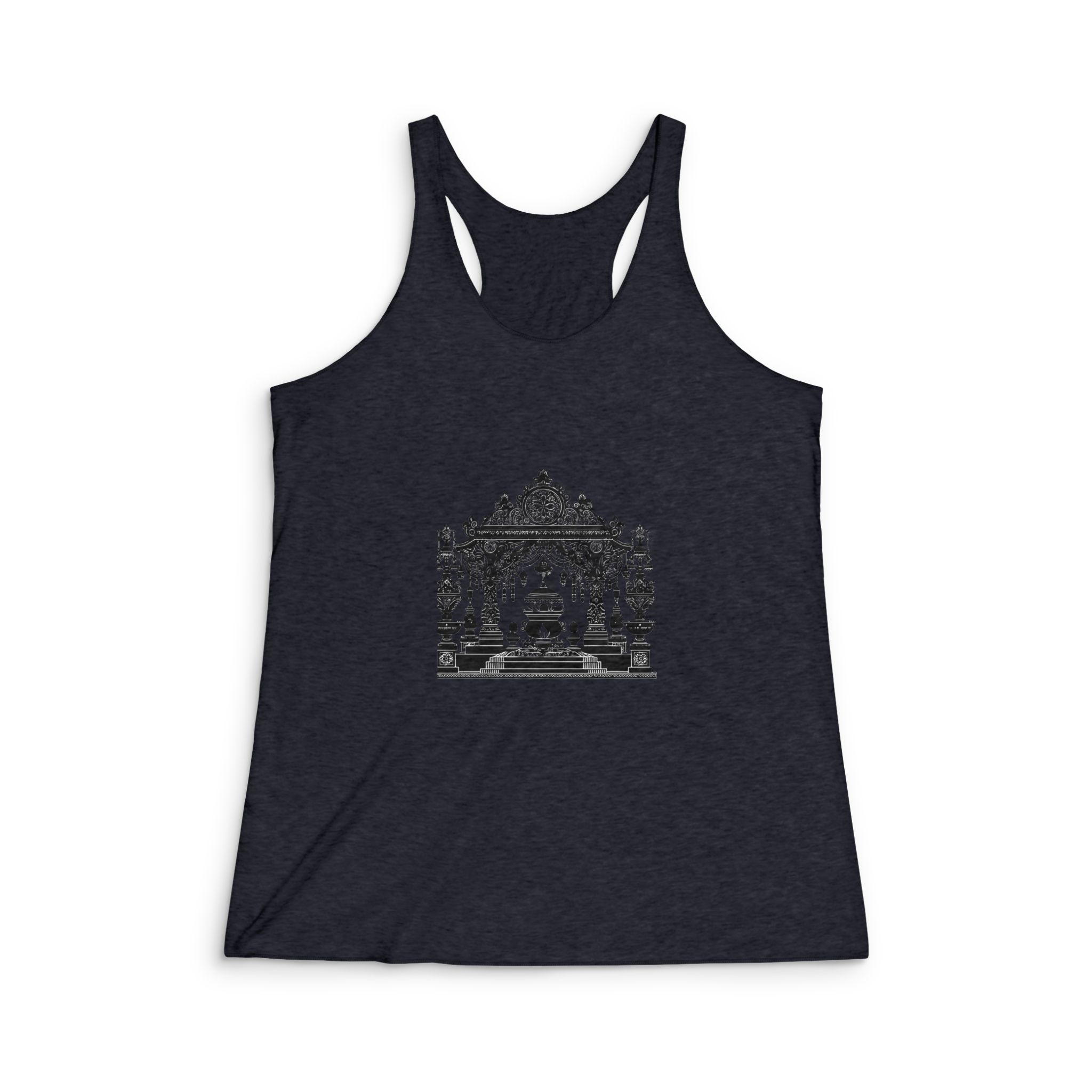 Intricate Puja Mandap Silhouettes Capturing Essence Festive Decor Black Colour Vactor Womens Tri Blend Racerback Tank - Image 2