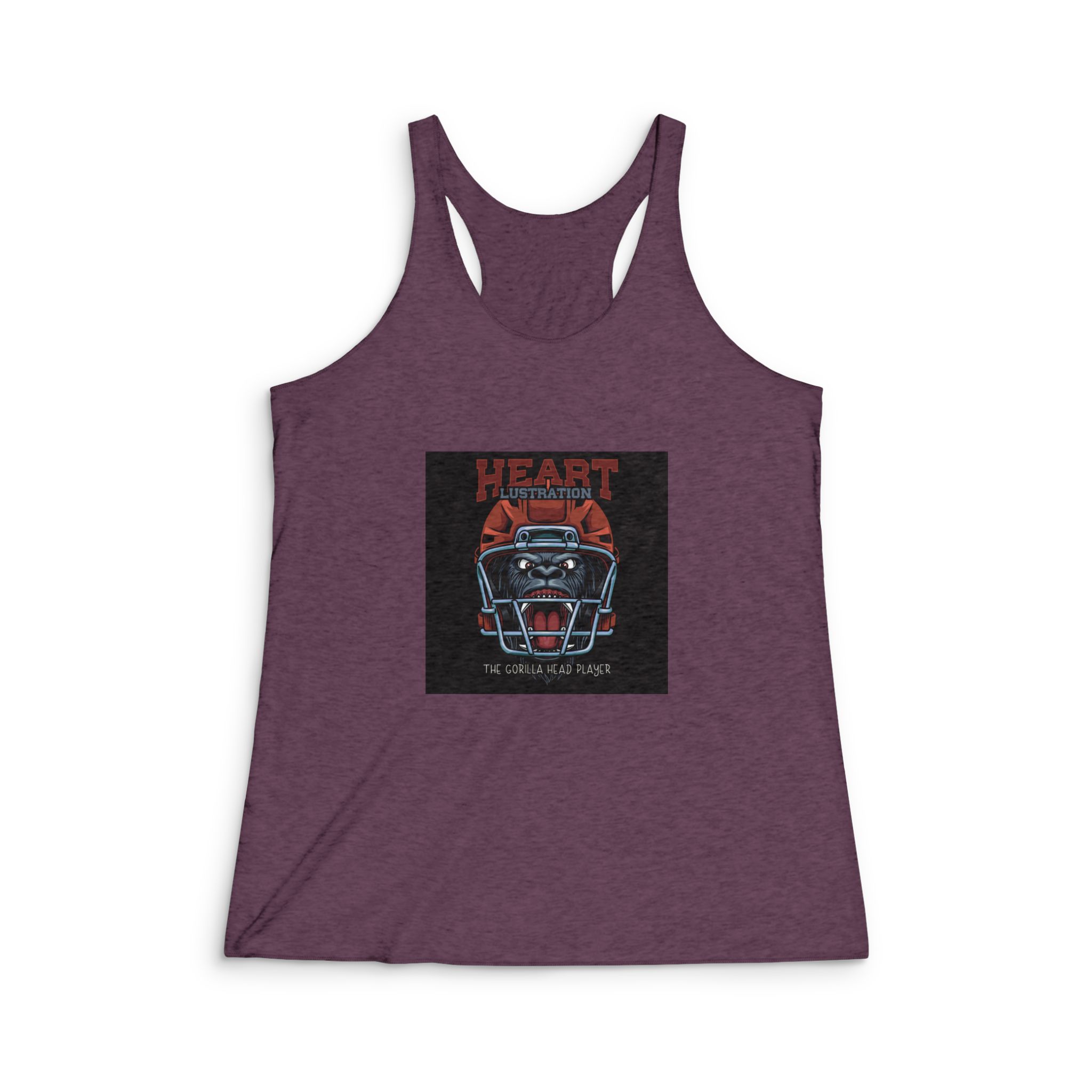 Gorilla Head Mascot With American Football Helmet With Text Illustration Womens Tri Blend Racerback Tank - Image 5