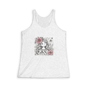 Girl With Flowers Her Hair Womens Tri Blend Racerback Tank