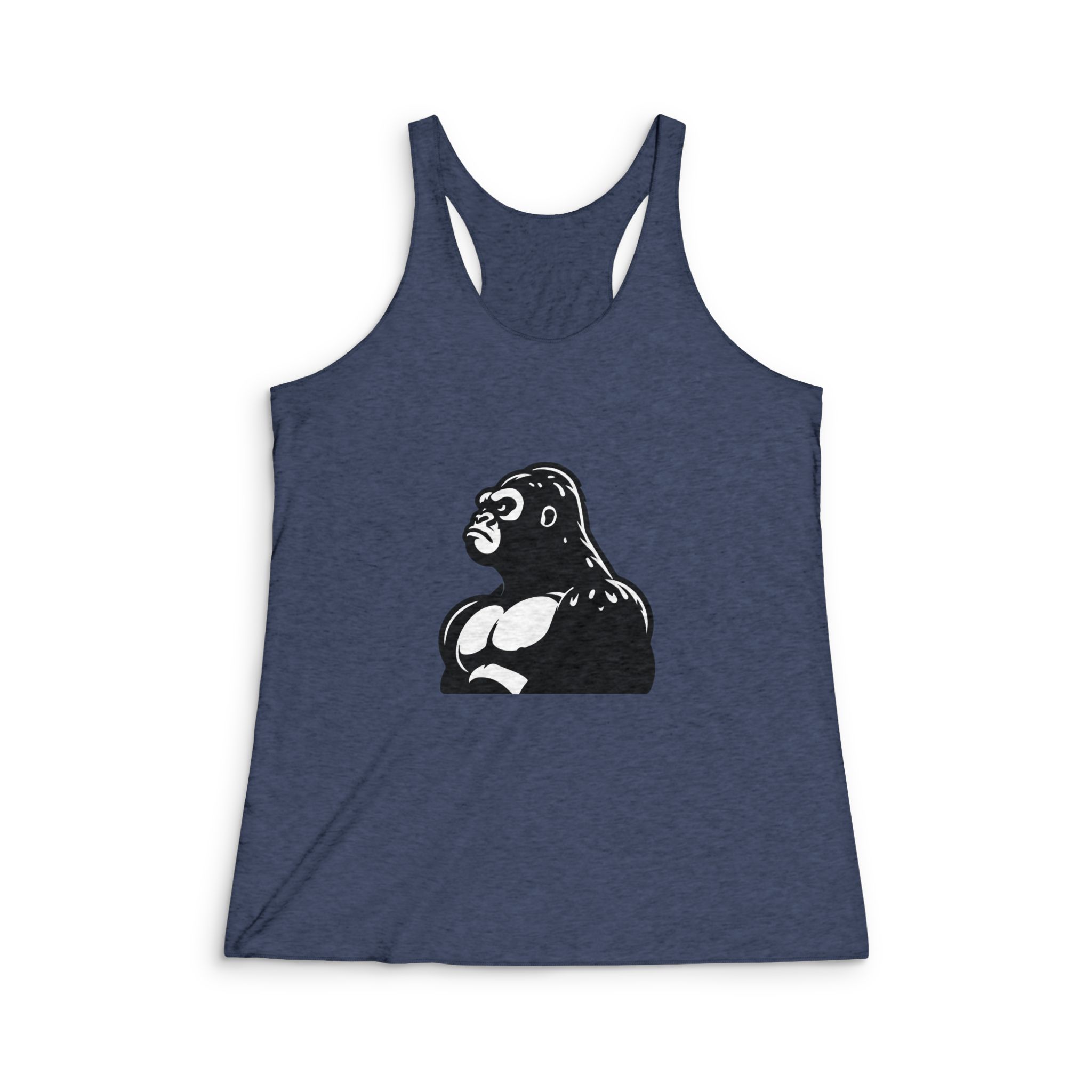 Gorilla Silhouette With Gray Background Womens Tri Blend Racerback Tank - Image 3