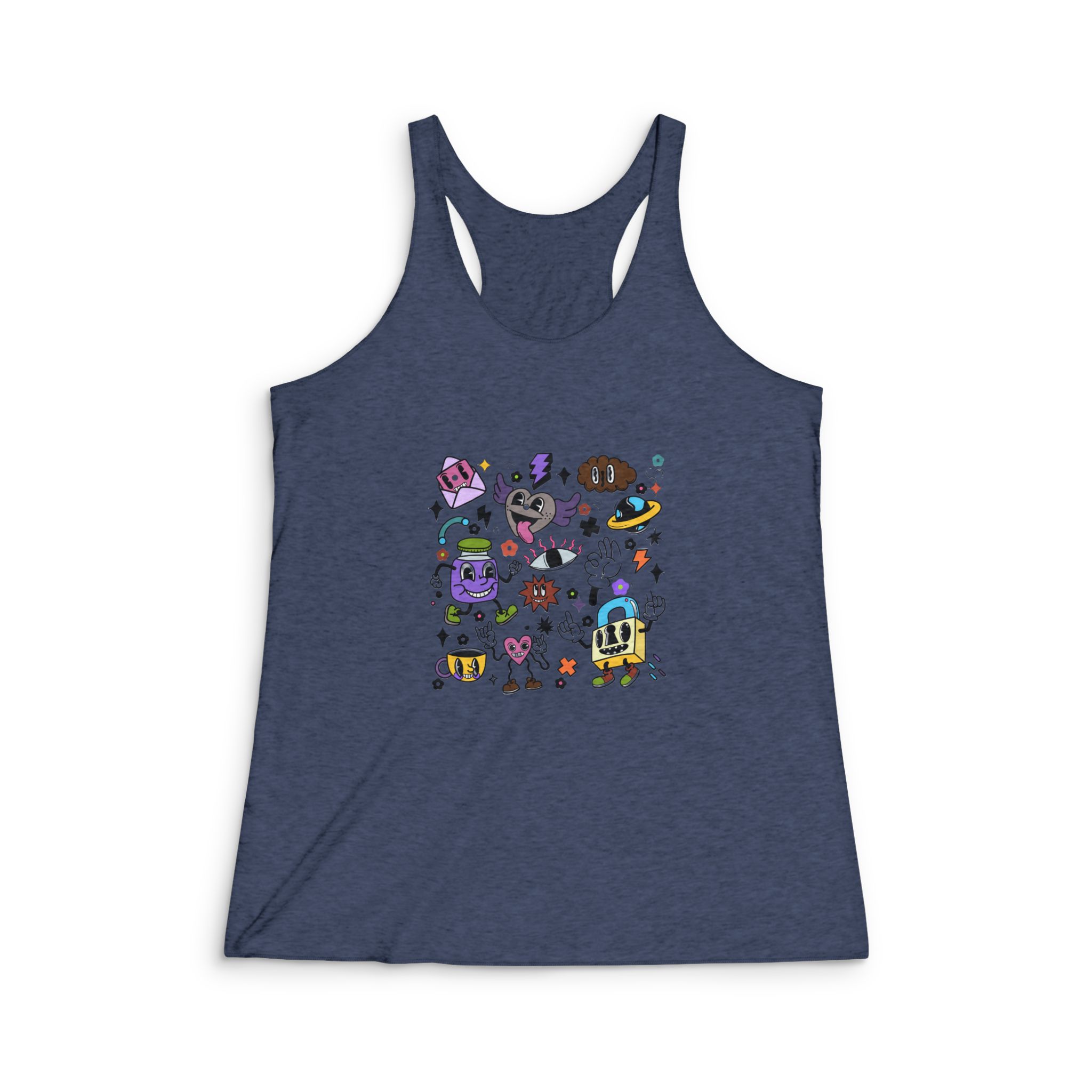 Hand Drawn Abstract Funny Cute Comic Womens Tri Blend Racerback Tank - Image 3