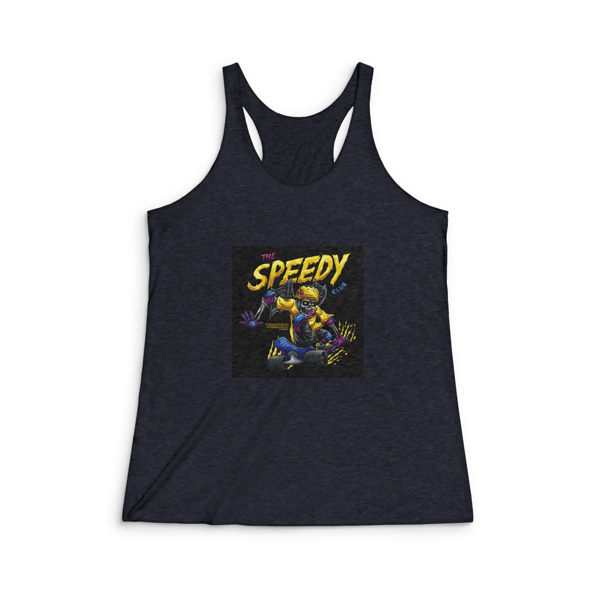 Cruiser Skeleton With Text Illustration Womens Tri Blend Racerback Tank - Image 2