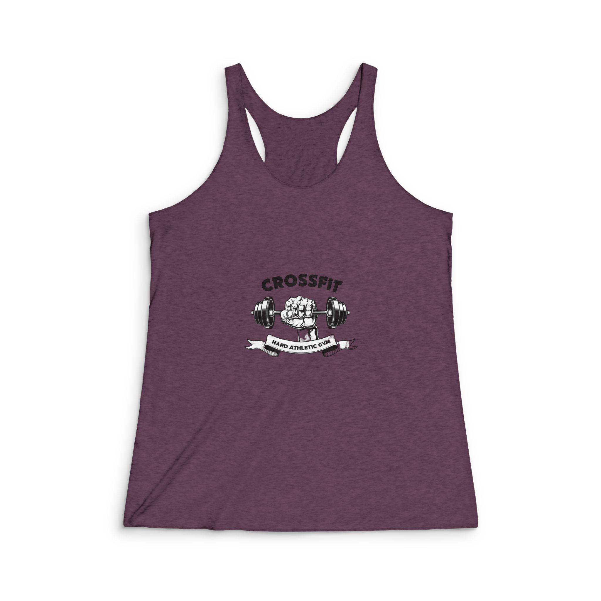 Hard Athletic Fitness Club Gym Vintage Emblem Bodybuilder Arm With Barbell Womens Tri Blend Racerback Tank - Image 5