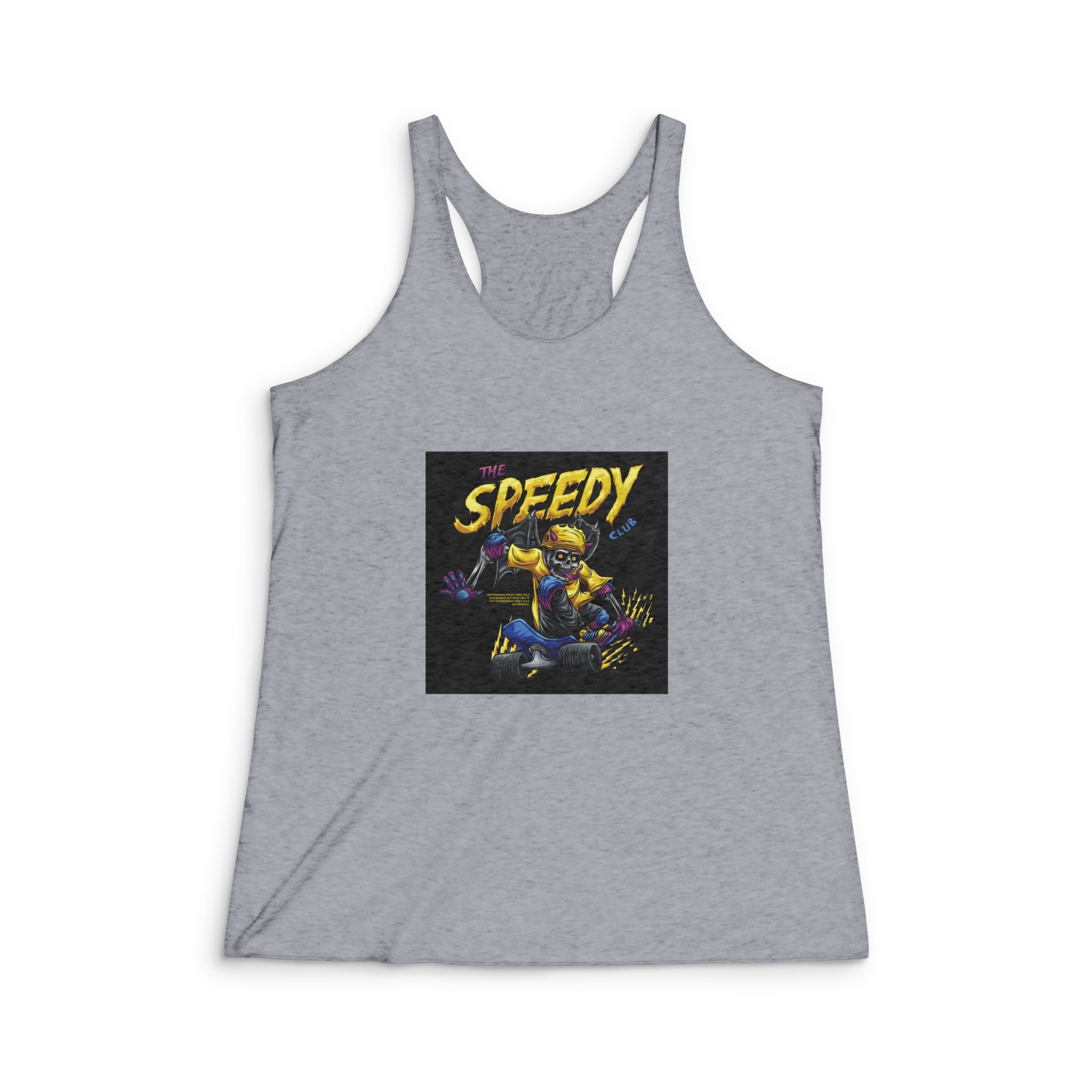 Cruiser Skeleton With Text Illustration Womens Tri Blend Racerback Tank - Image 4