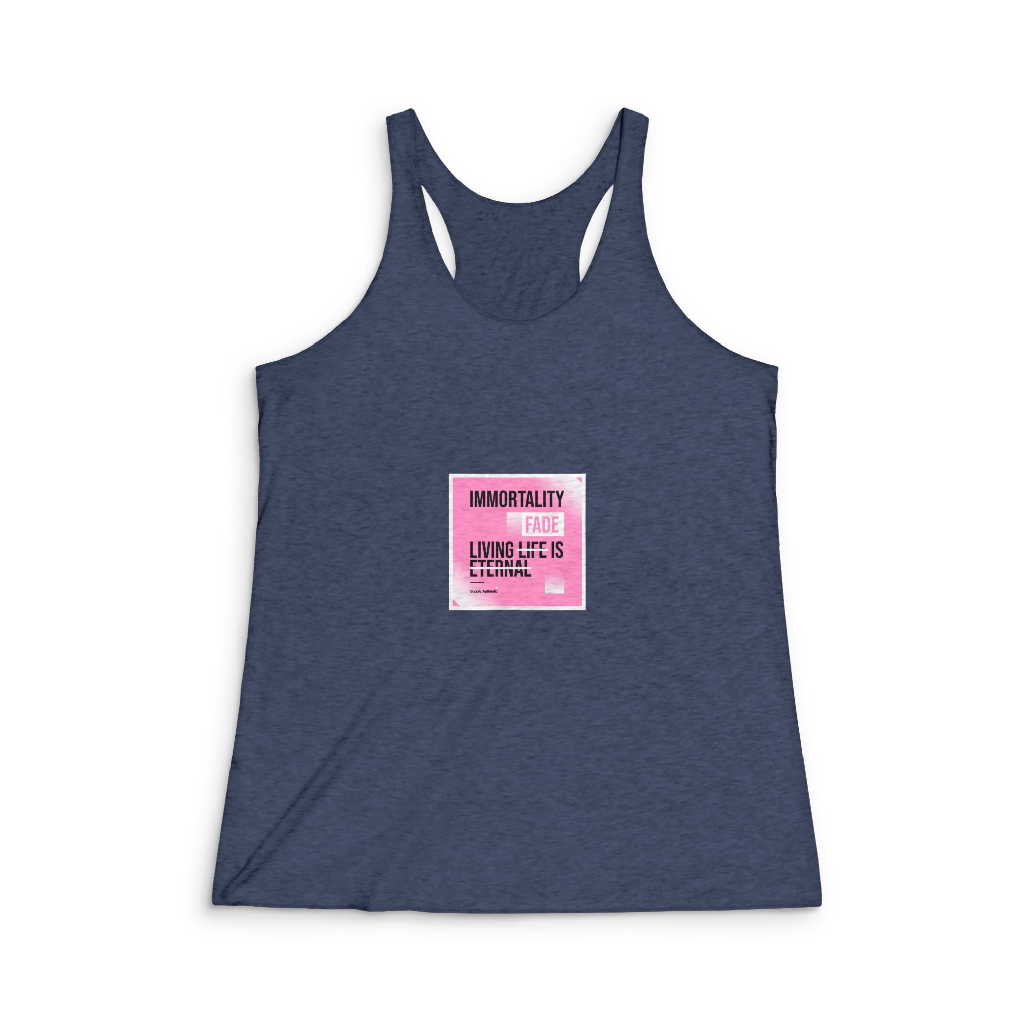 Immortality Fade Slogan Simple Vintage Fashion Womens Tri Blend Racerback Tank - Image 3