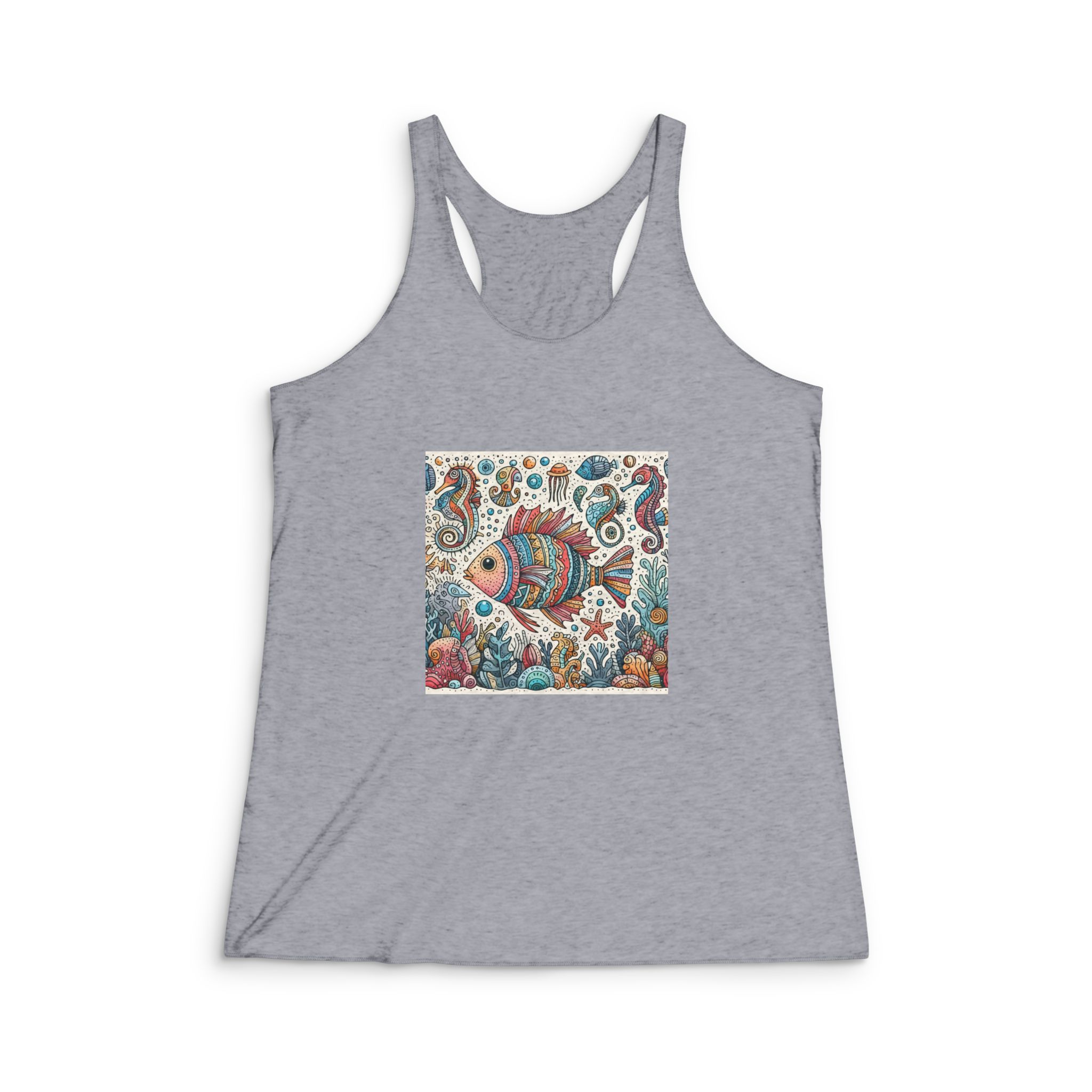 Drawing Fish Womens Tri Blend Racerback Tank - Image 4