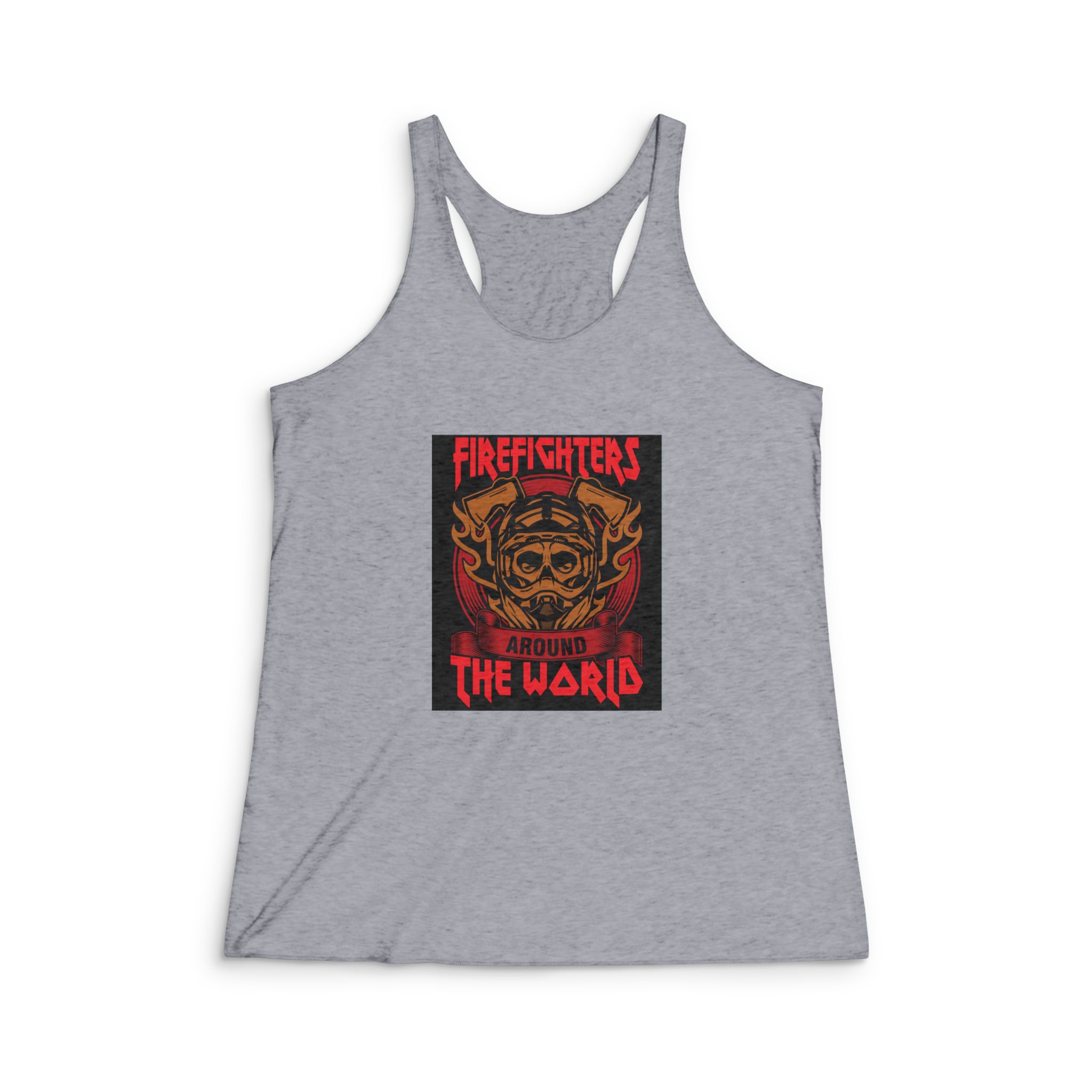 Firefighter Around the World Womens Tri Blend Racerback Tank - Image 4