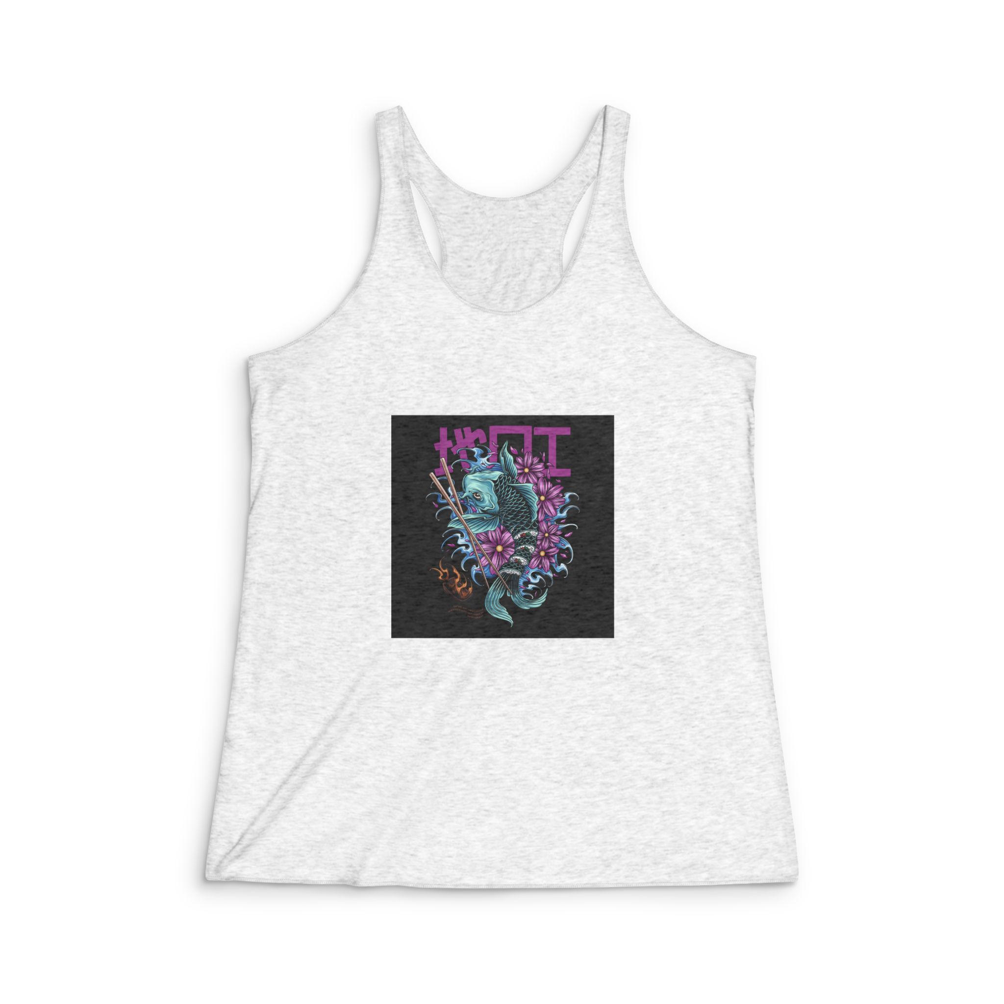 Koi Sushi With Text Illustration Womens Tri Blend Racerback Tank
