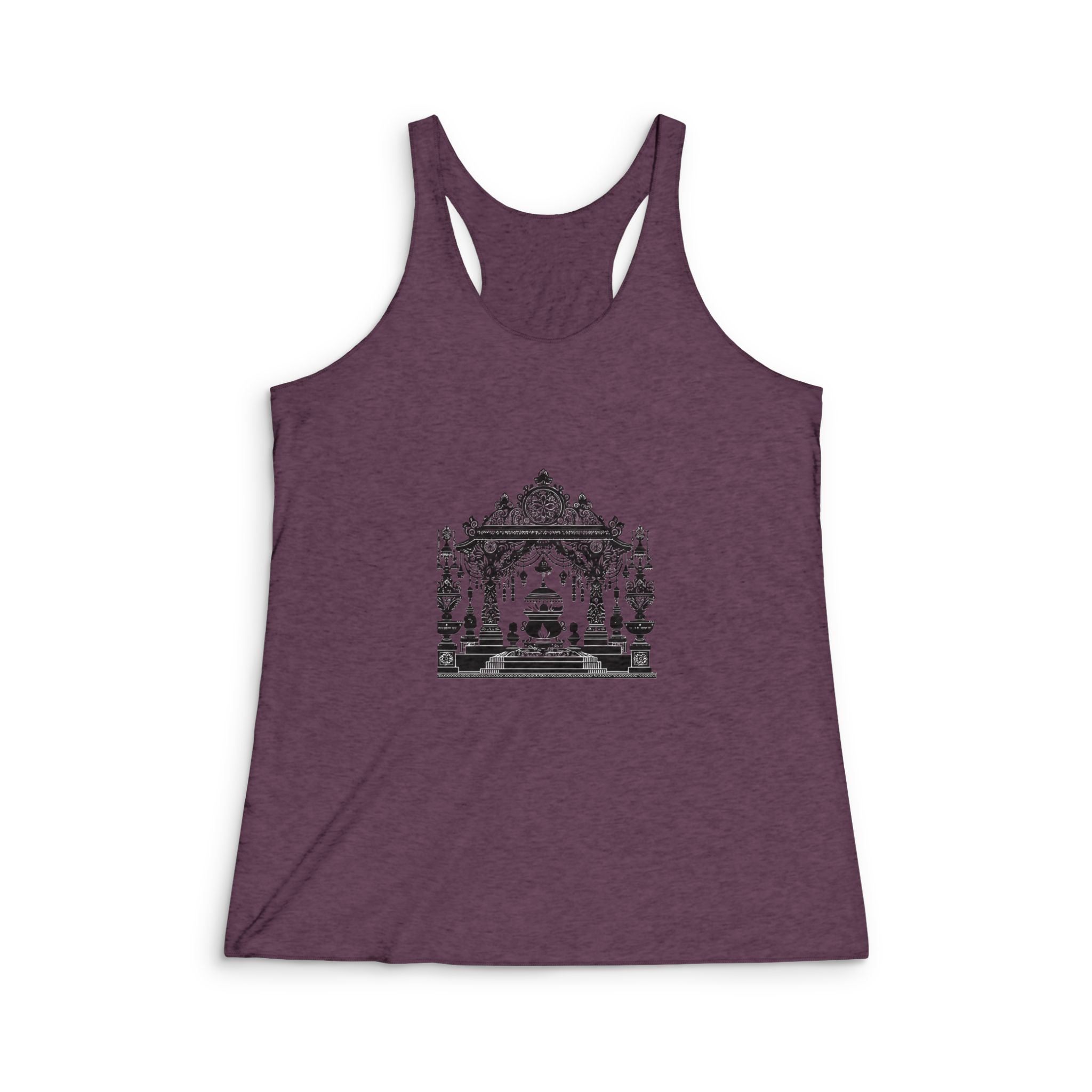 Intricate Puja Mandap Silhouettes Capturing Essence Festive Decor Black Colour Vactor Womens Tri Blend Racerback Tank - Image 5