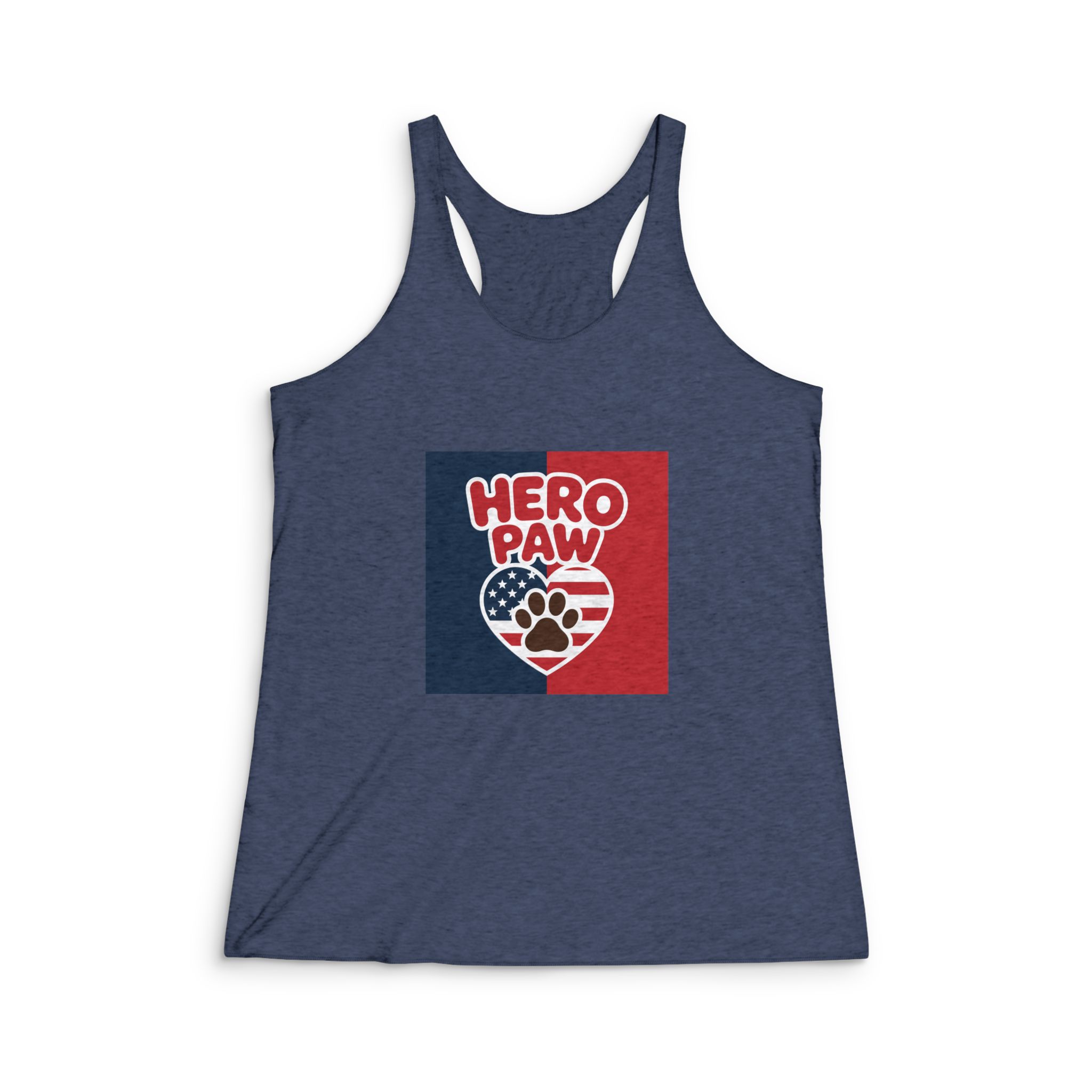 Hero Paw Patriotic Heart With American Flag Paw Print Womens Tri Blend Racerback Tank - Image 3