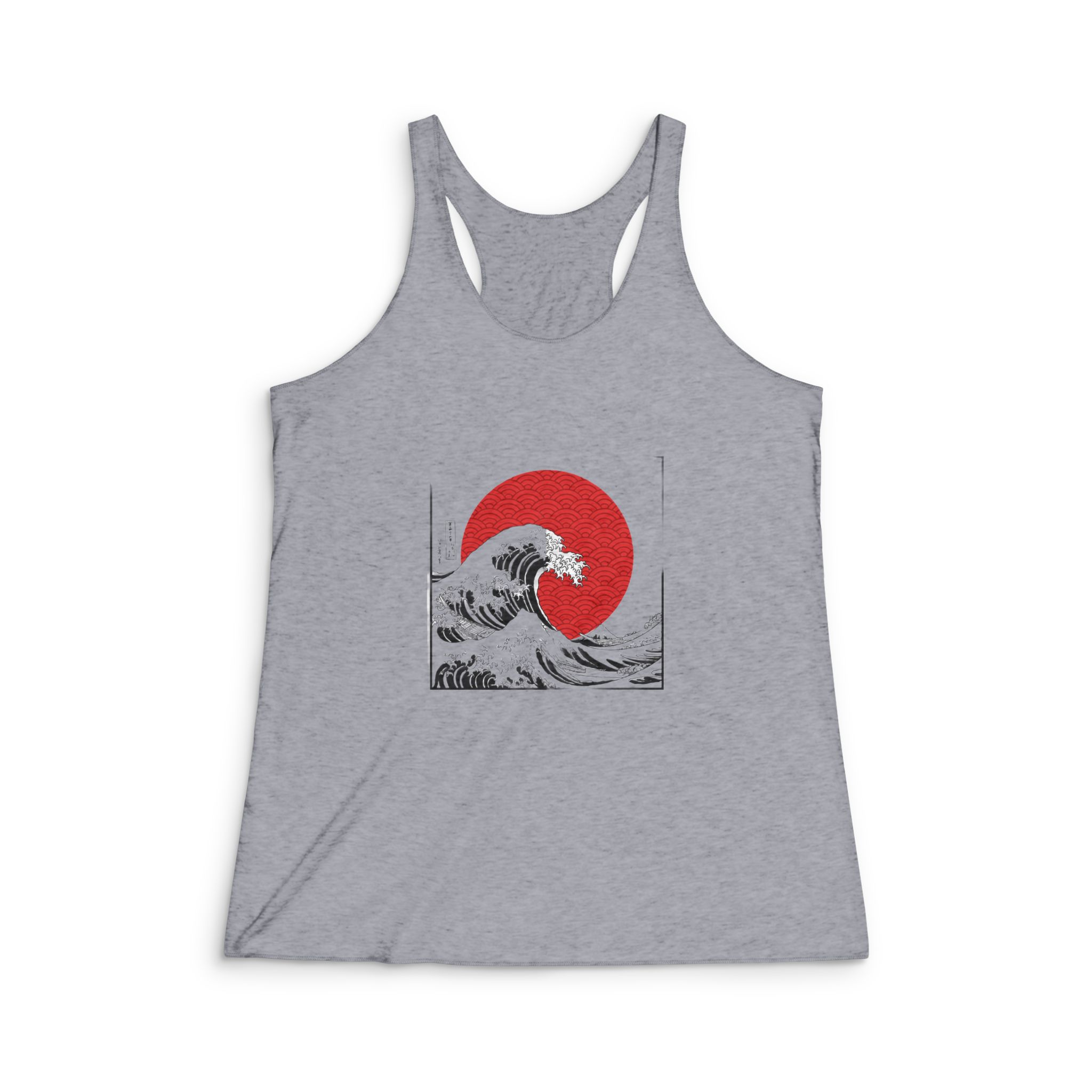 Japanesse Wave Design Womens Tri Blend Racerback Tank - Image 4