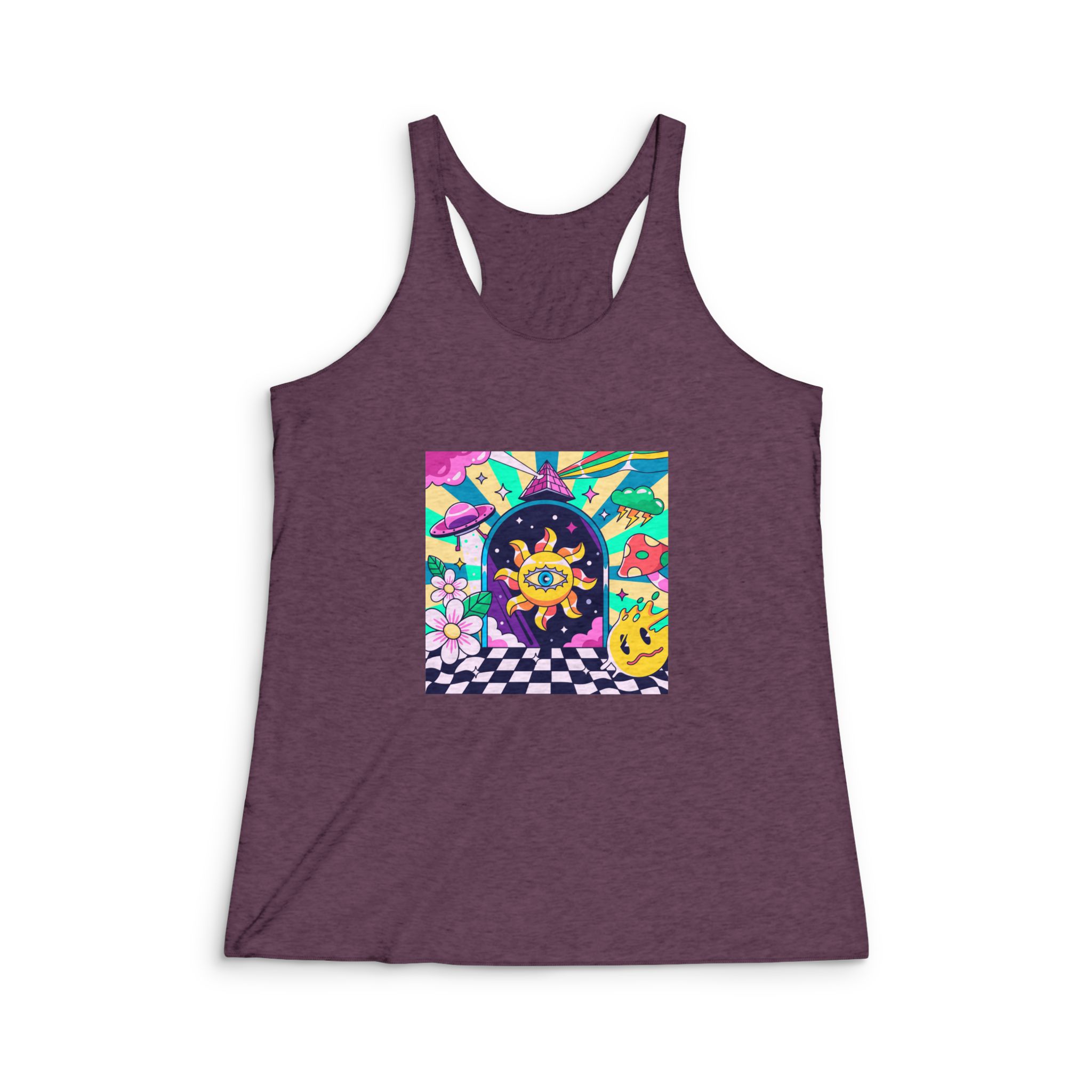 Hand Drawn Psychedelic Illustration Womens Tri Blend Racerback Tank - Image 5