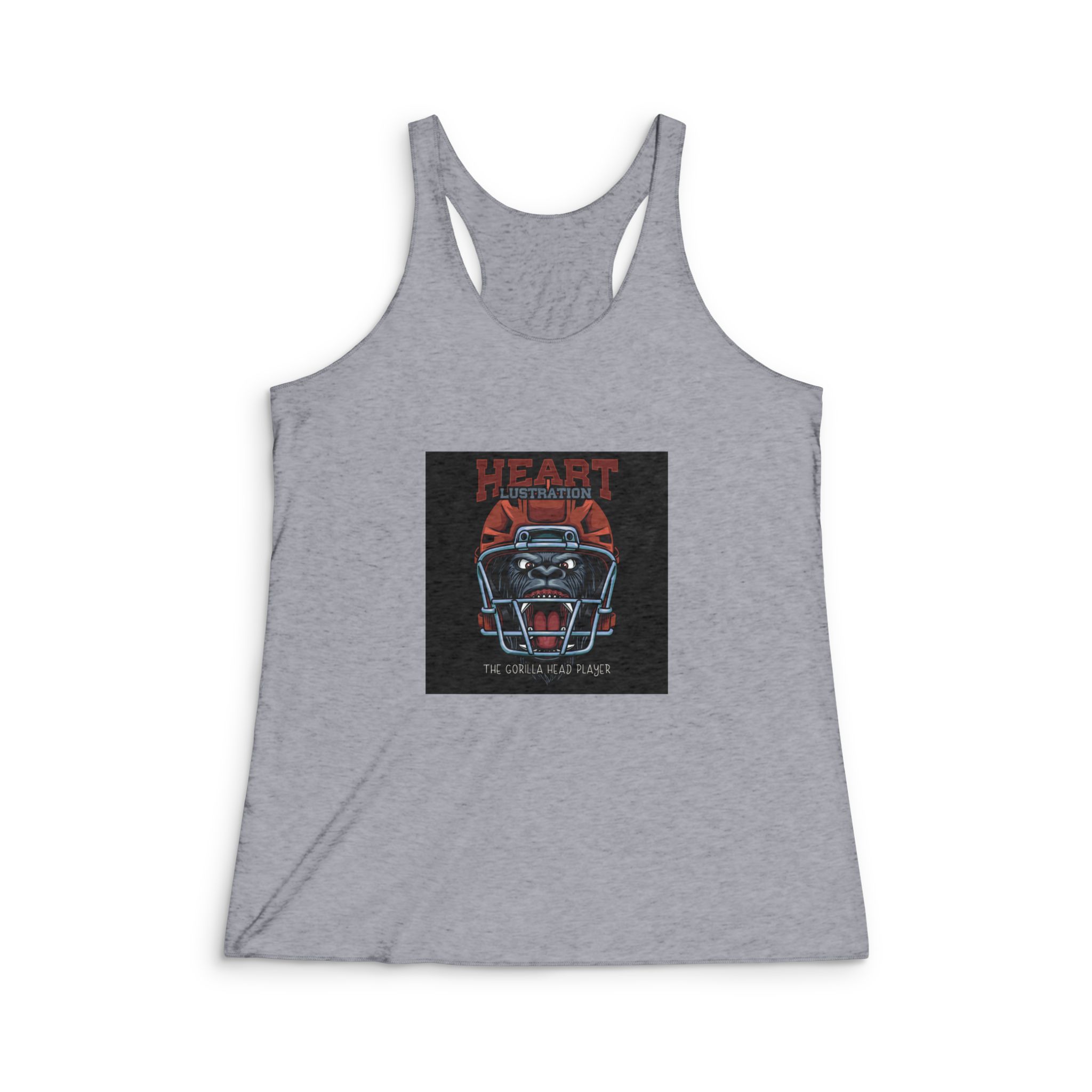Gorilla Head Mascot With American Football Helmet With Text Illustration Womens Tri Blend Racerback Tank - Image 4
