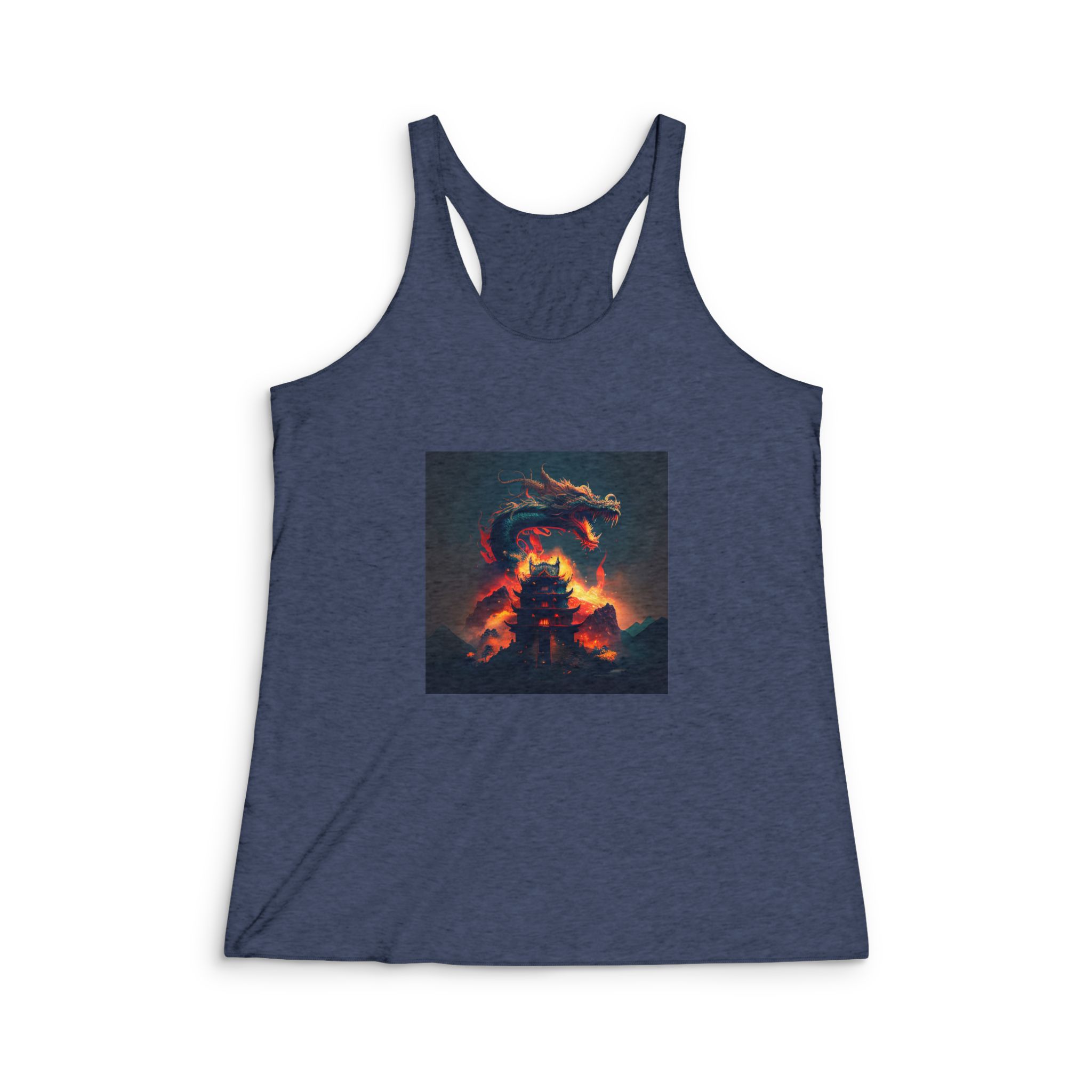Estilo Arte Avalancha Dragon Largo Volando Generativo Ai Womens Tri Blend Racerback Tank - Image 3