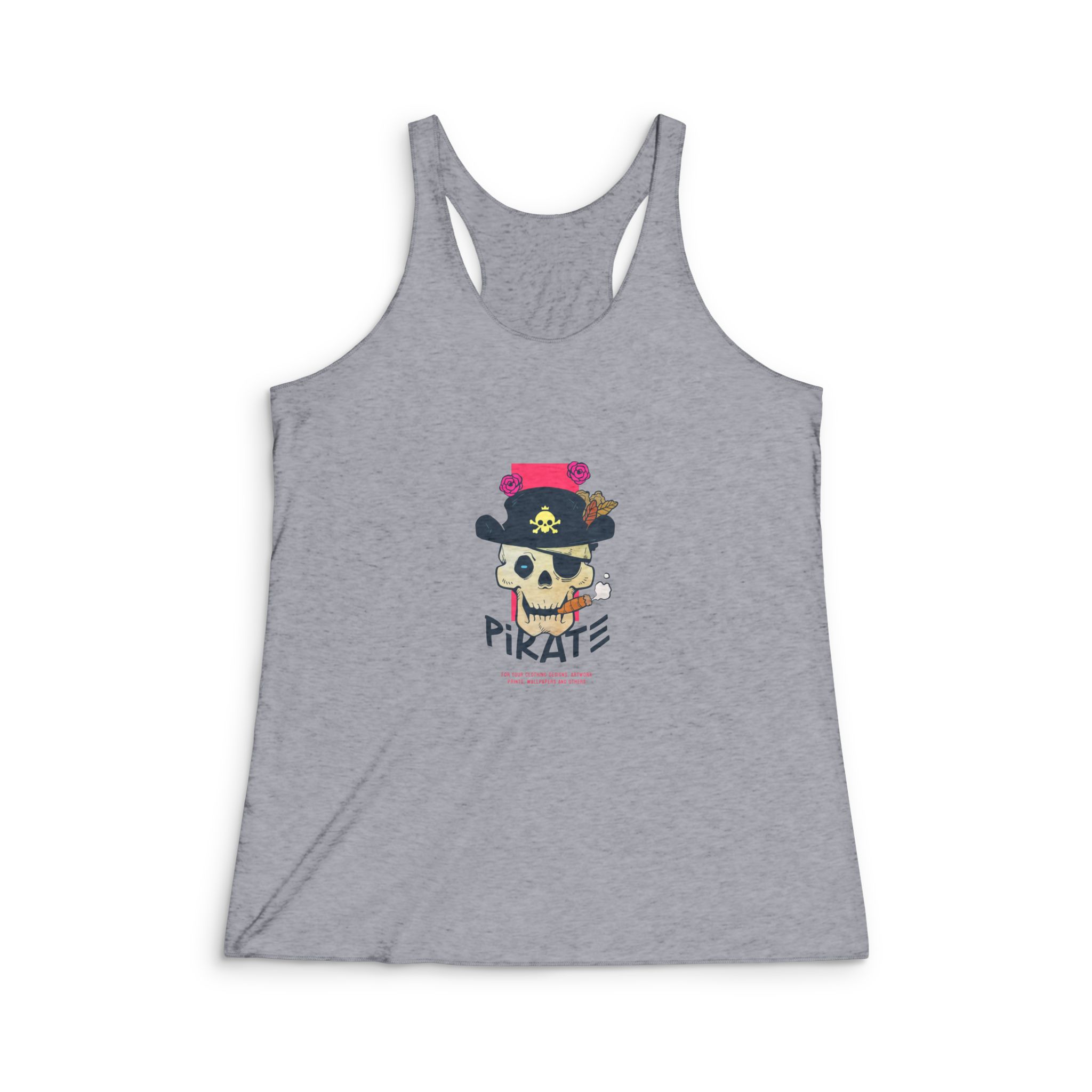 Hand Drawn Skull Pirate Illustration Printable Womens Tri Blend Racerback Tank - Image 4