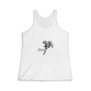 Hand Holding Peony Bouquet Flower Collage Element Black White Vector Womens Tri Blend Racerback Tank
