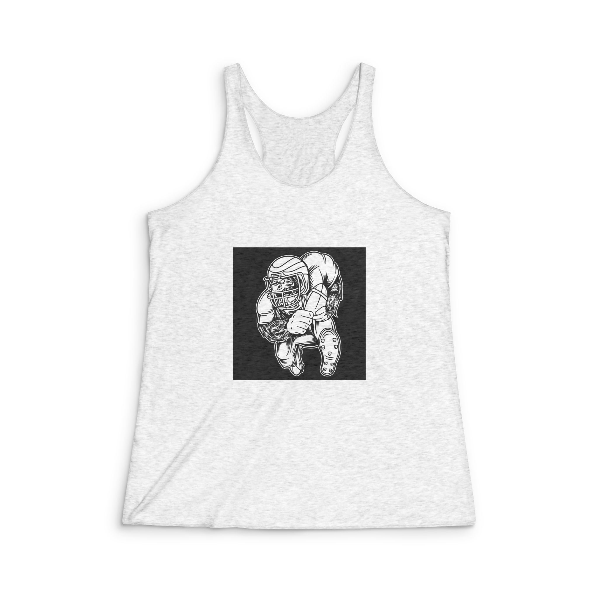 Gorilla Mascot American Football Black White Illustration Womens Tri Blend Racerback Tank