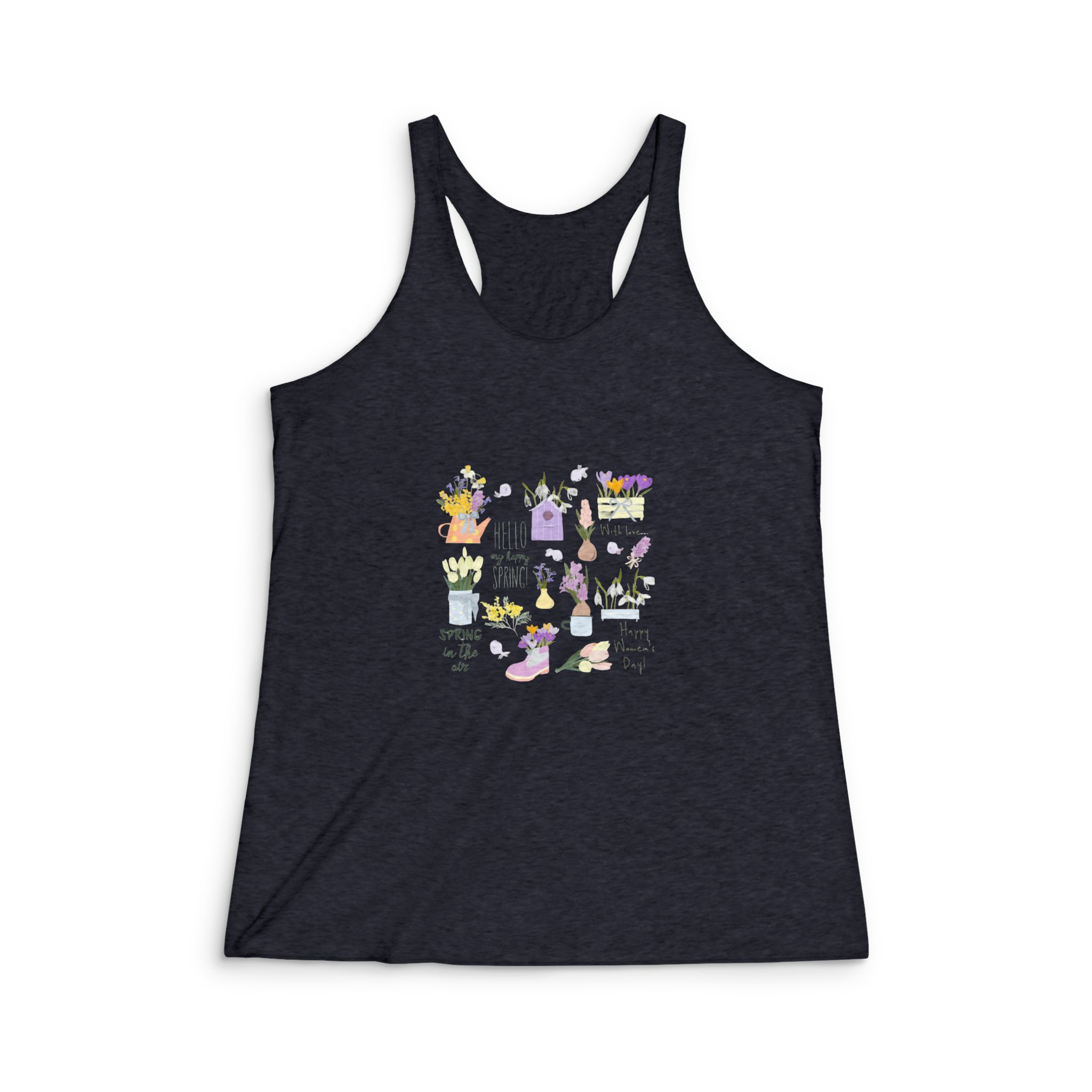 Hello My Happy Spring Womens Tri Blend Racerback Tank - Image 2