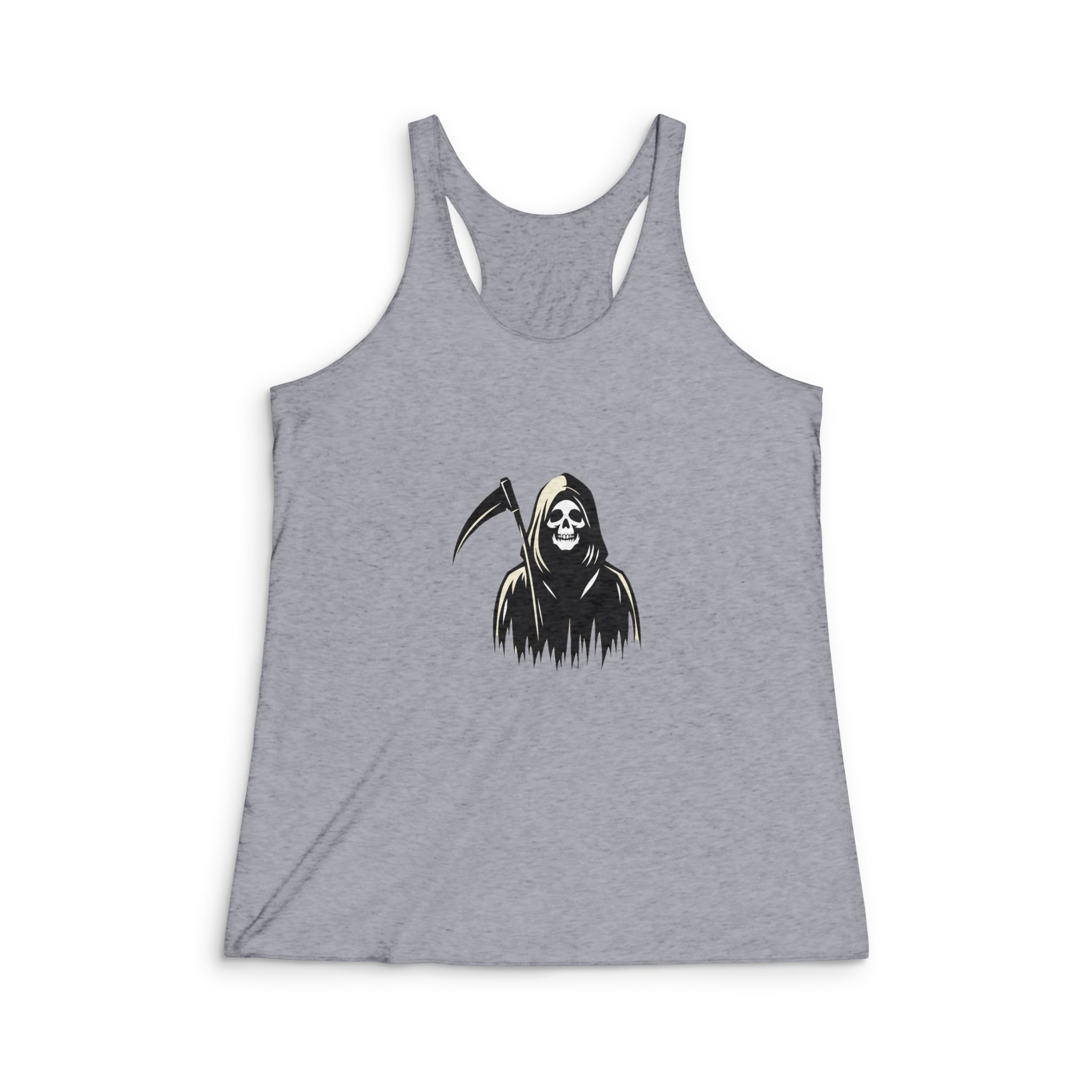 Grim Reaper Black White Silhouette (3) Womens Tri Blend Racerback Tank - Image 4