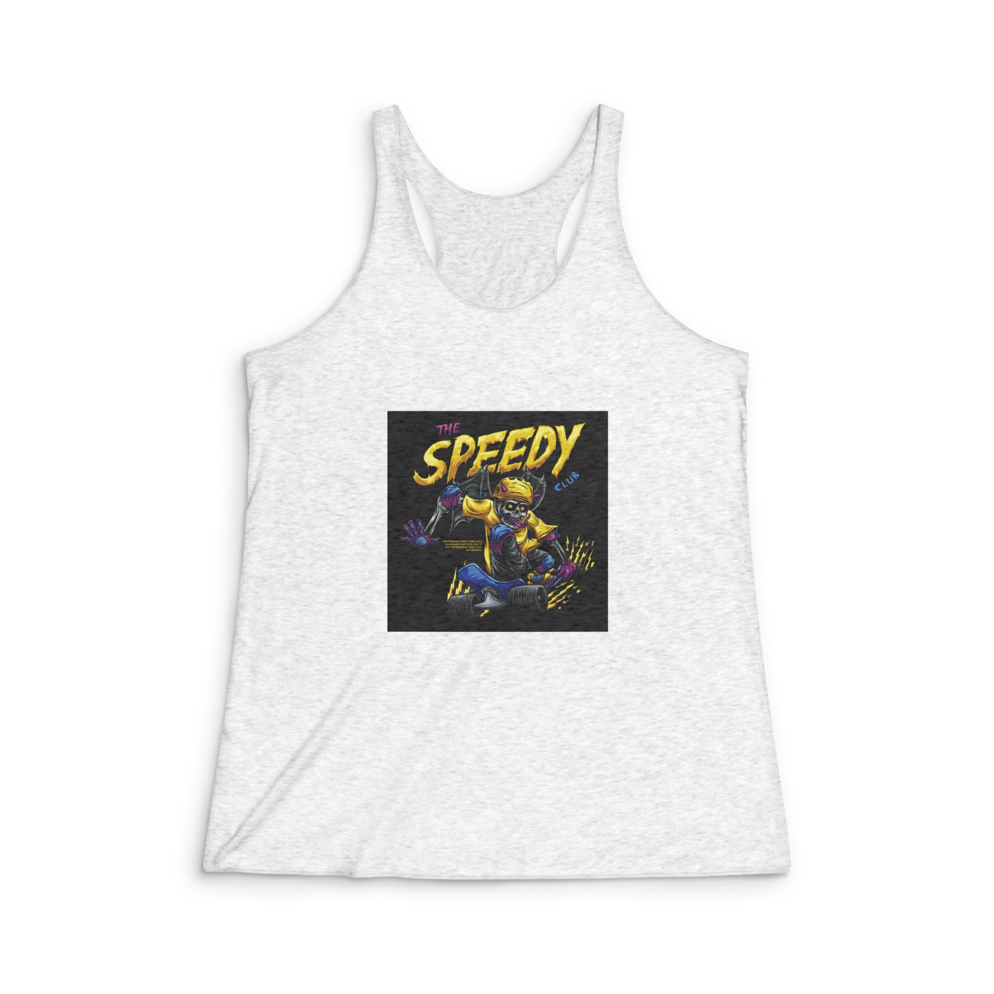 Cruiser Skeleton With Text Illustration Womens Tri Blend Racerback Tank