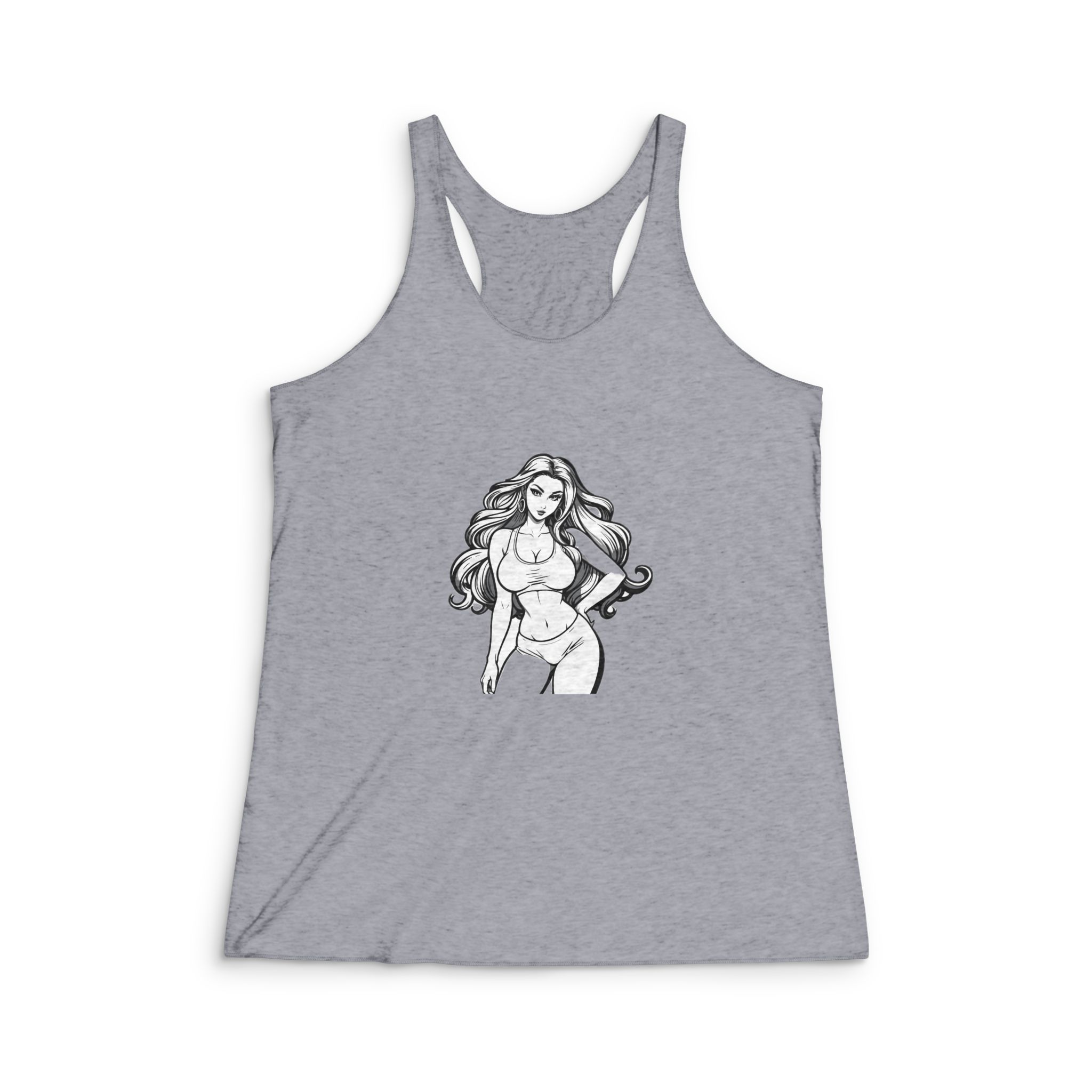Coloring Page Beautiful Girl 5 Womens Tri Blend Racerback Tank - Image 4