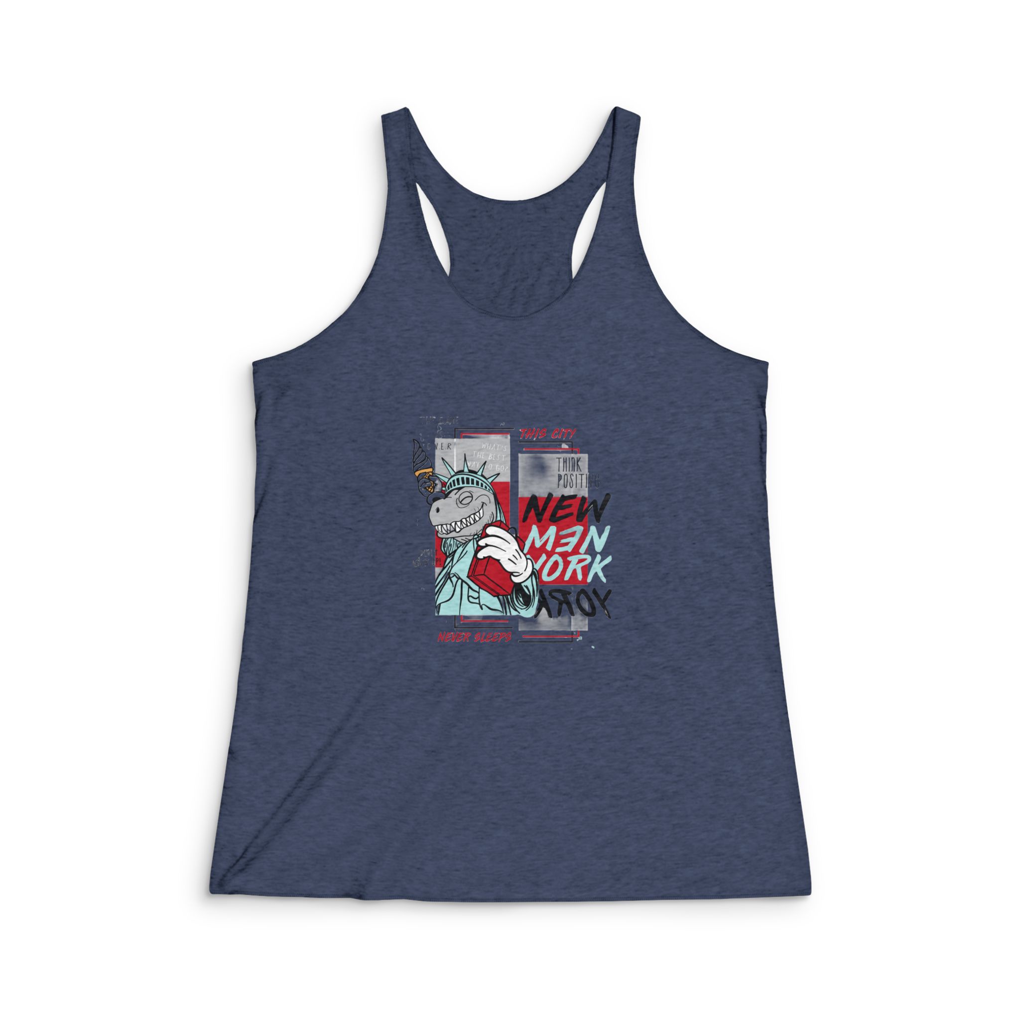Hand Drawn Cool Dinosaur Womens Tri Blend Racerback Tank - Image 3